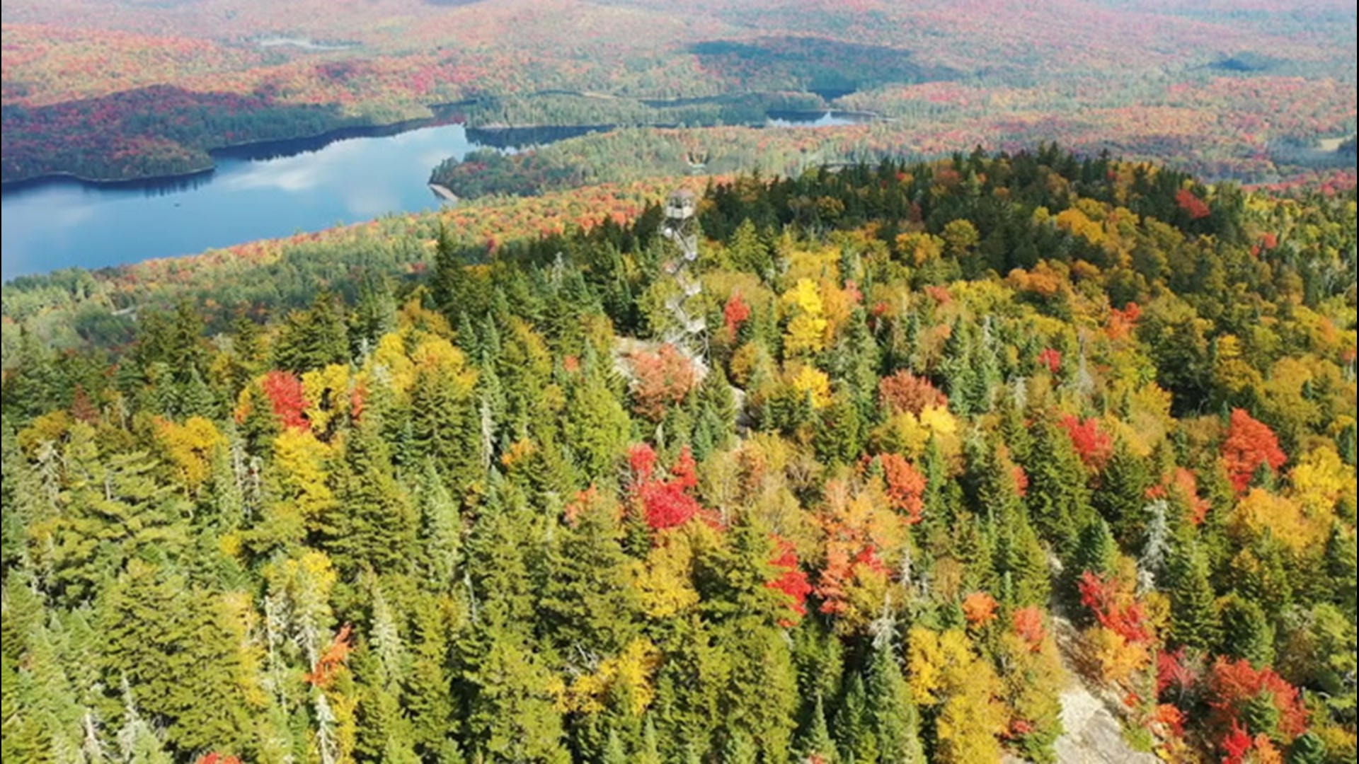 A drone captured breathtaking views of fall colors when it flew over Newcomb, New York, on Sept. 25.