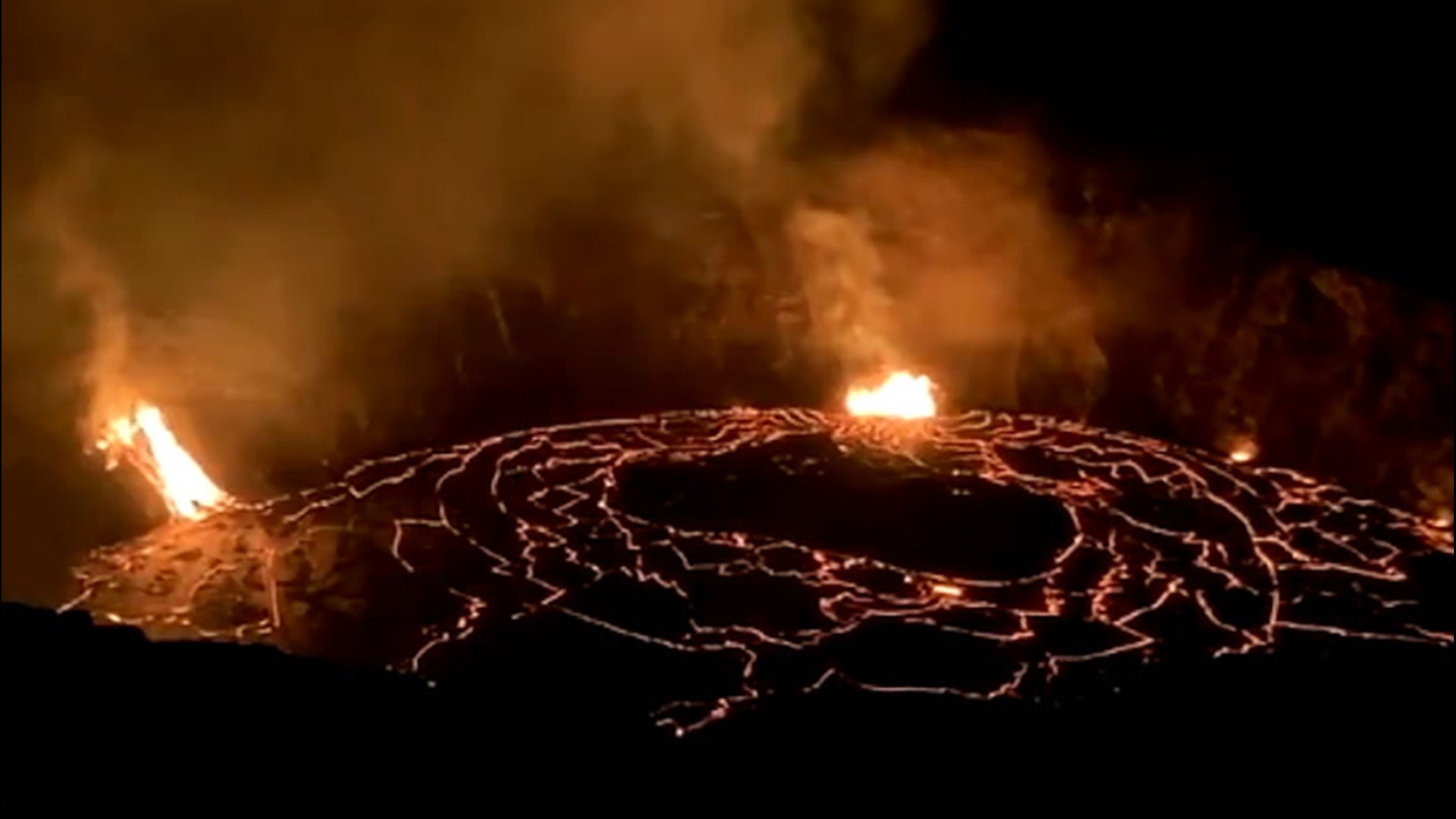 Continuous lava flows from Kilauea formed a lake in the volcano's crater on Dec. 26. The volcano erupted on Dec. 20.