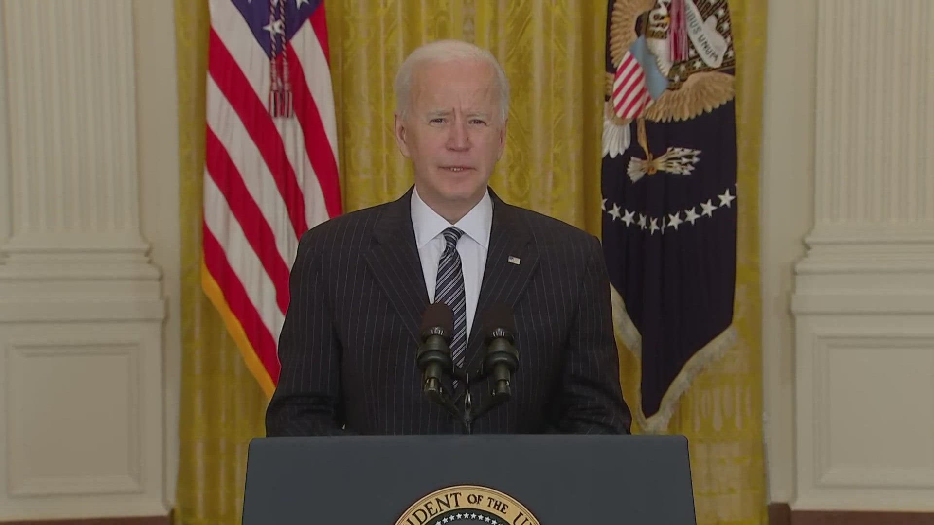 President Joe Biden discusses reaching 'ambitious' goal of 100 million vaccine doses.