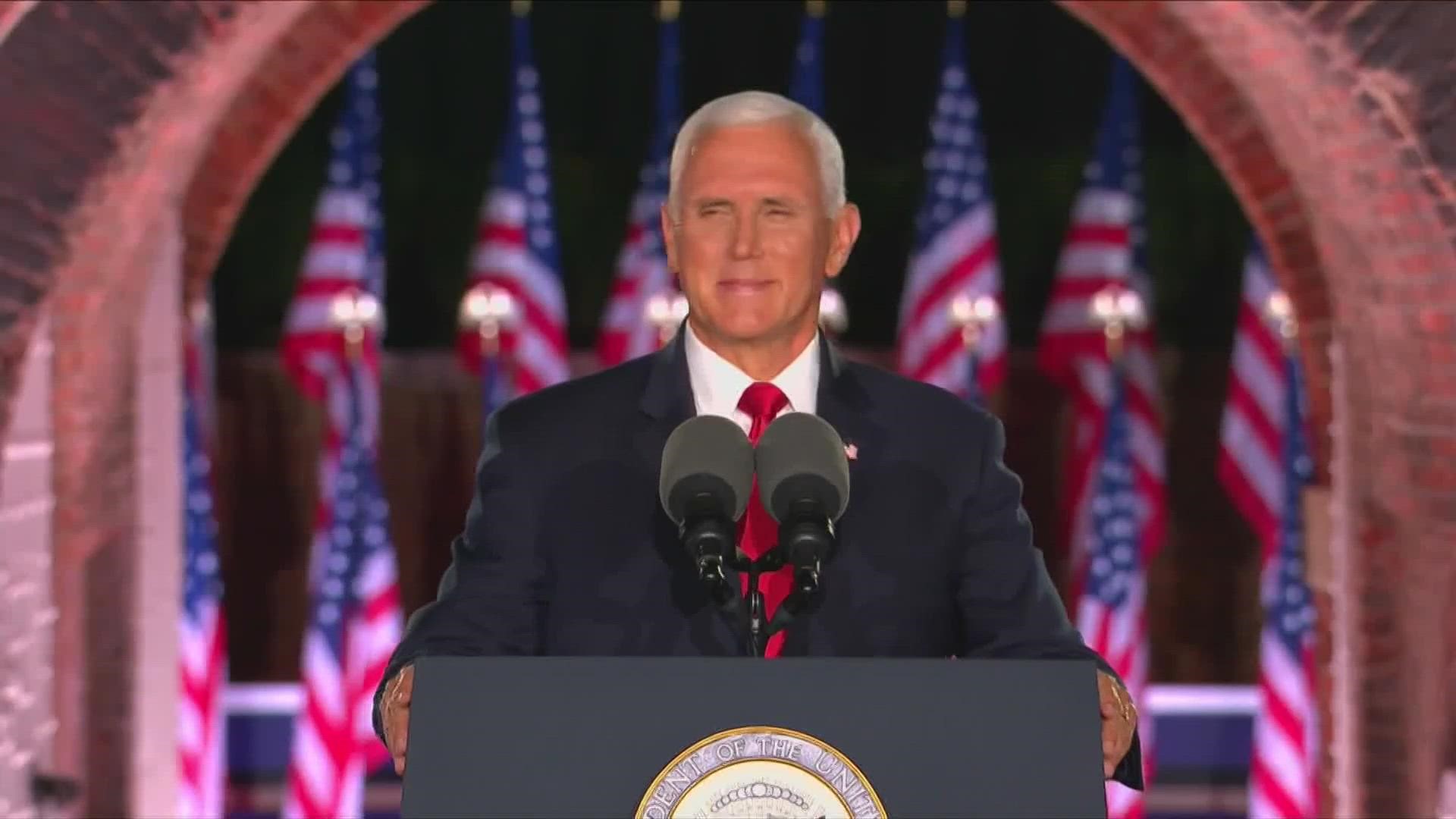 Vice President Mike Pence delivered his Republican National Convention speech Wednesday night from Fort McHenry in Baltimore.