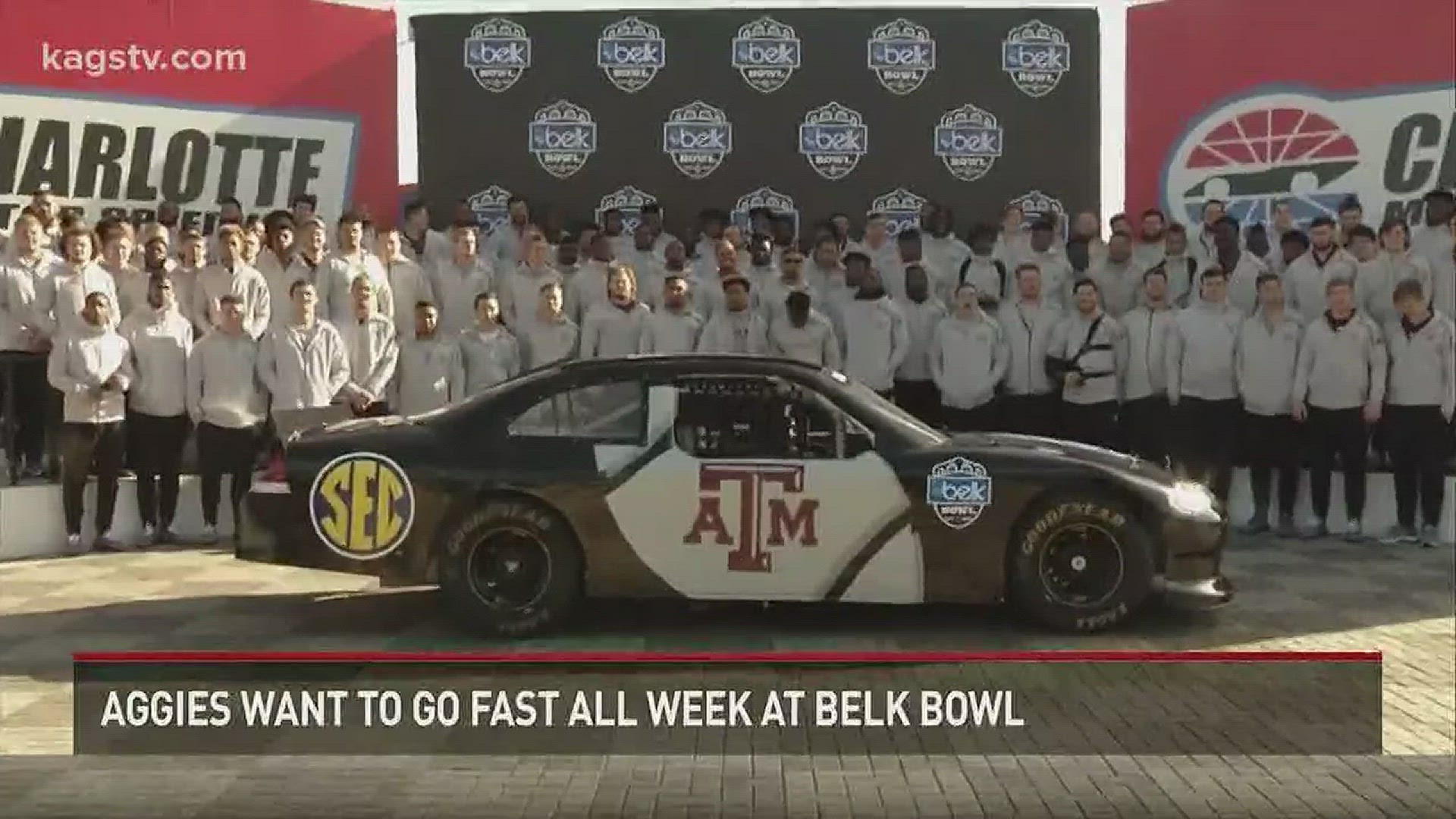 Texas A&M and Wake Forest kicked off Belk Bowl festivities on Tuesday with a few laps around Charlotte Motor Speedway.