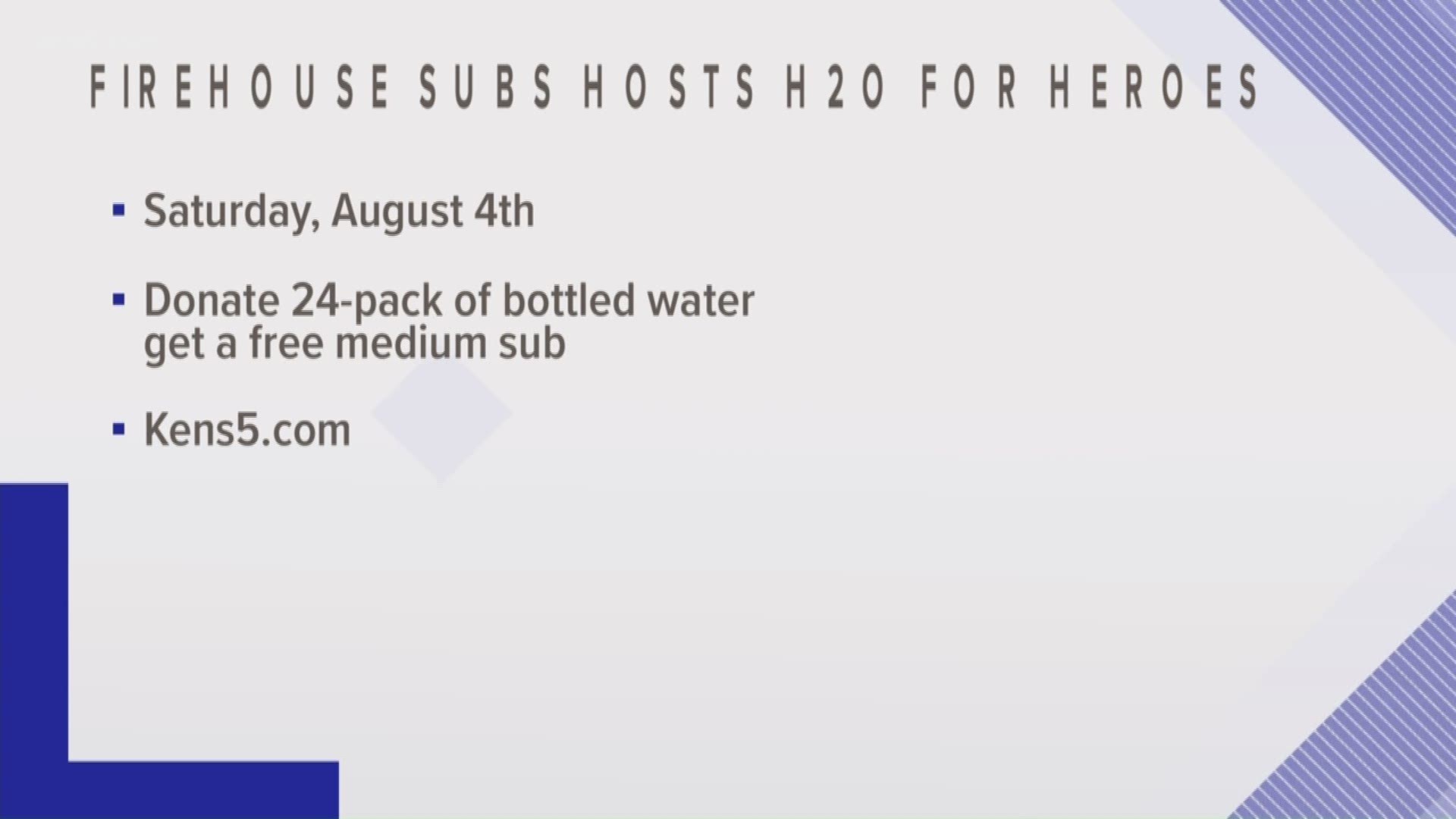 A nationwide water bottle drive by Firehouse Subs aims to help first responders and other vulnerable members of the community.