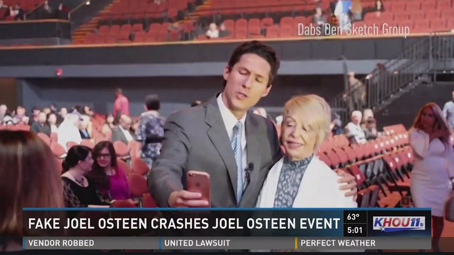 So what happens when a guy who looks and dresses like Joel Osteen goes to a Joel Osteen "night of hope?" He gets free parking, gets into the venue and poses with Joel fans, of course.