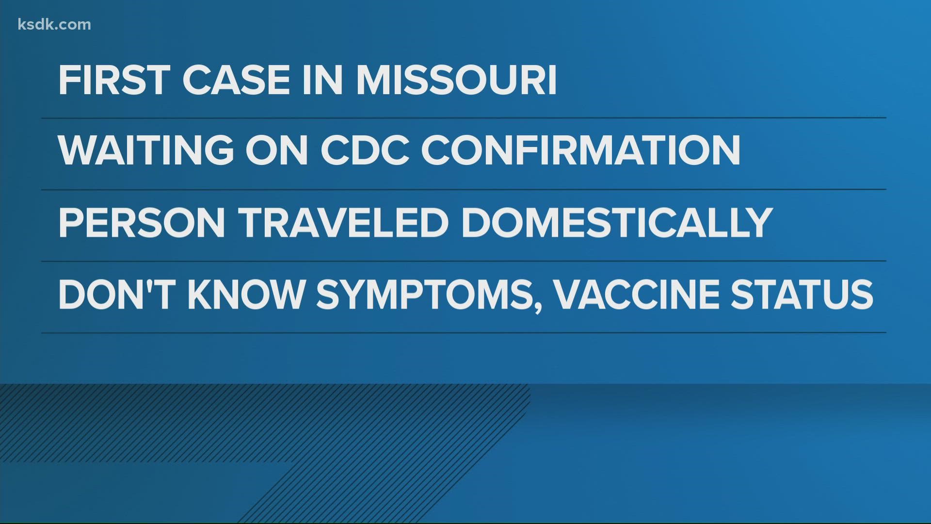 The omicron variant was detected in a presumed positive case of COVID-19 in a St. Louis City resident who had recently traveled domestically.