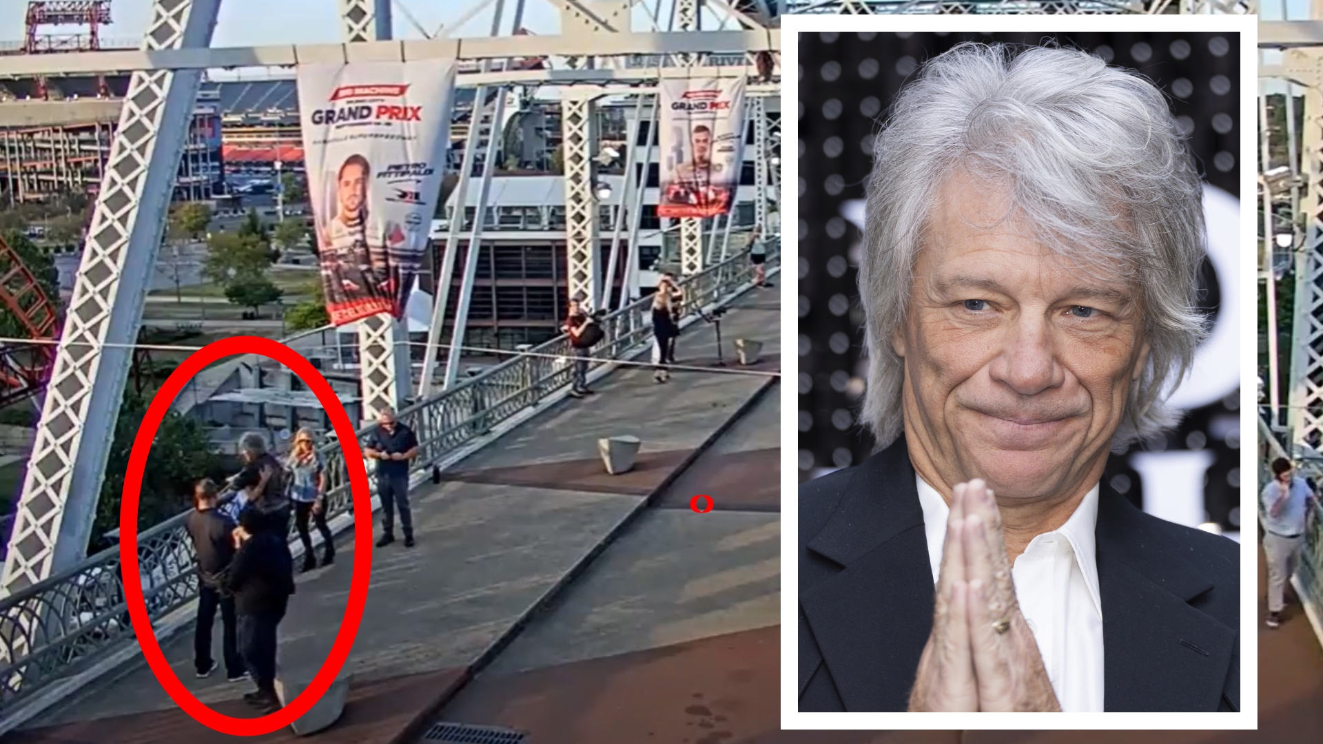 Metro Nashville Police shared video of Jon Bon Jovi saving a woman on a bridge Tuesday as she was on the ledge in distress.