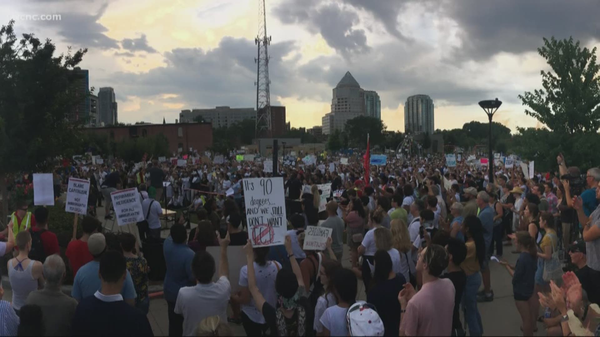 Thousands gathered in uptown Charlotte Saturday night to show support of migrant families separated at the border.