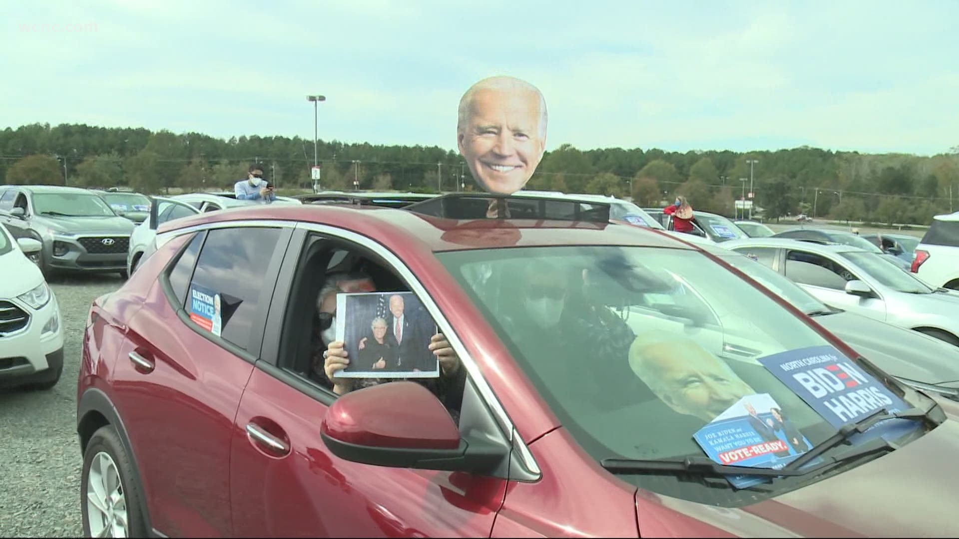 Former Second Lady Jill Biden and comedian Amy Schumer visited Charlotte Saturday, headlining a drive-in rally for Joe Biden.