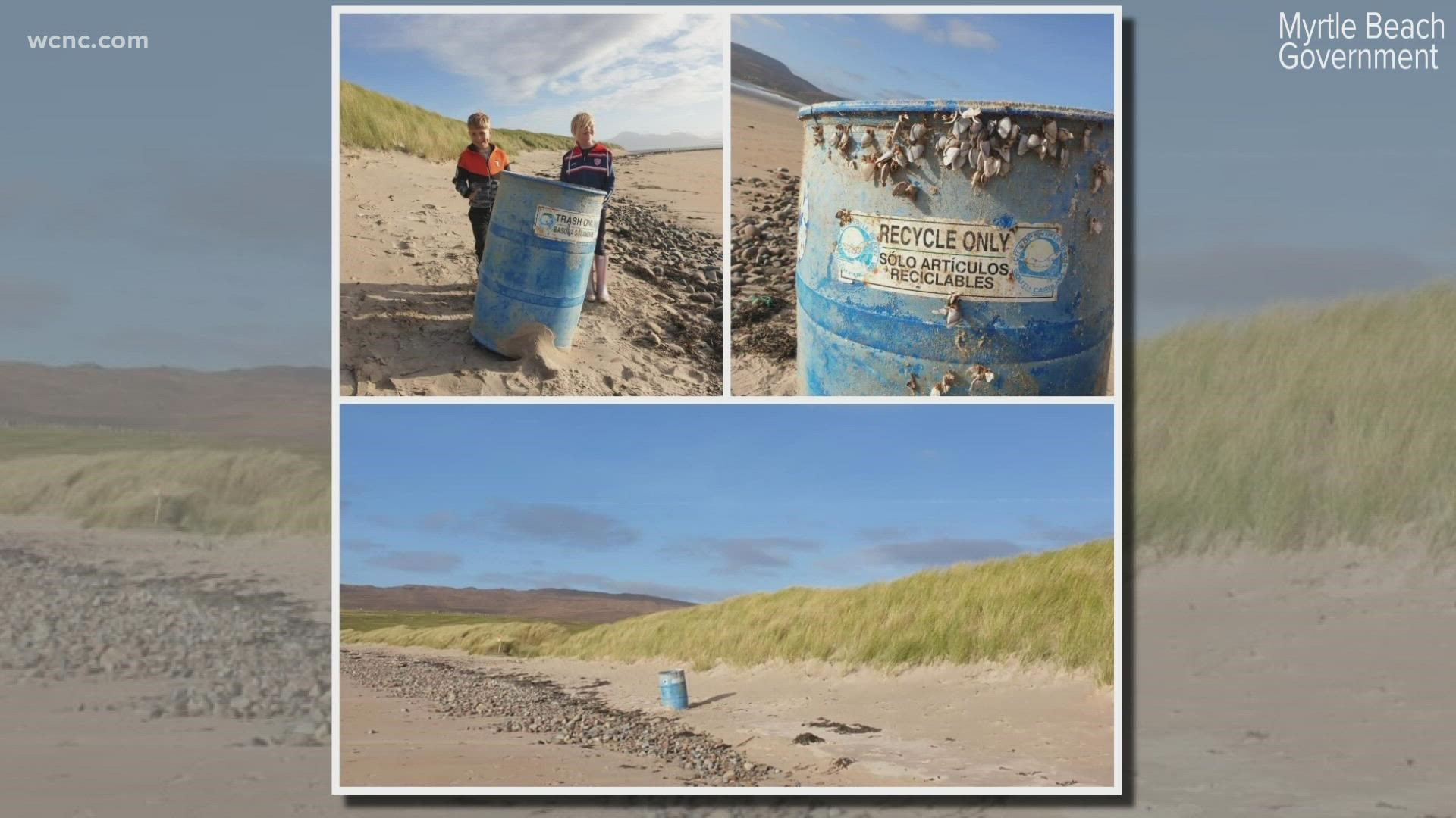 Trash can from United States washes ashore in Irelend