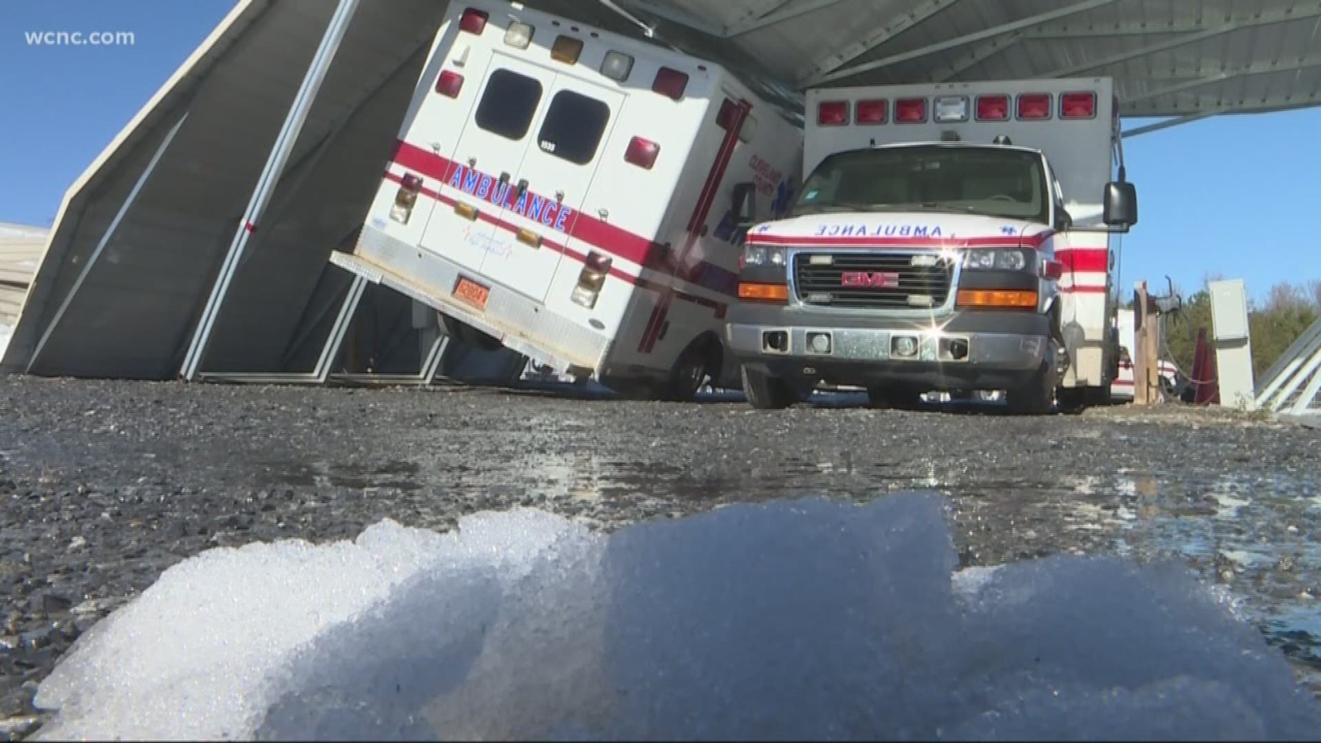 Several ambulances were damaged in Cleveland County after the car port they were under collapsed from the weight of the snow on it.