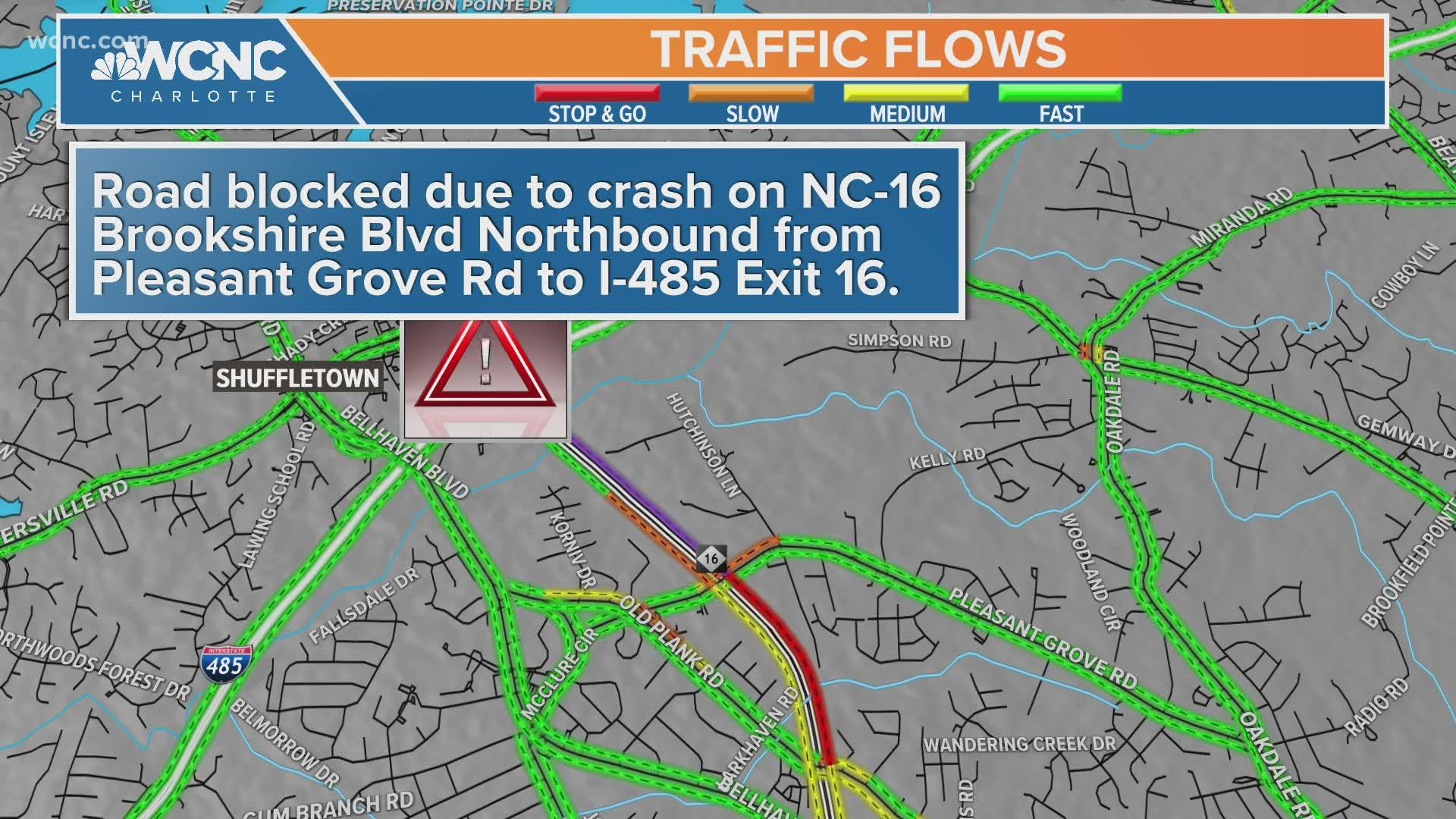 One person was killed in a crash on Brookshire Boulevard in northwest Charlotte Monday morning, police said.