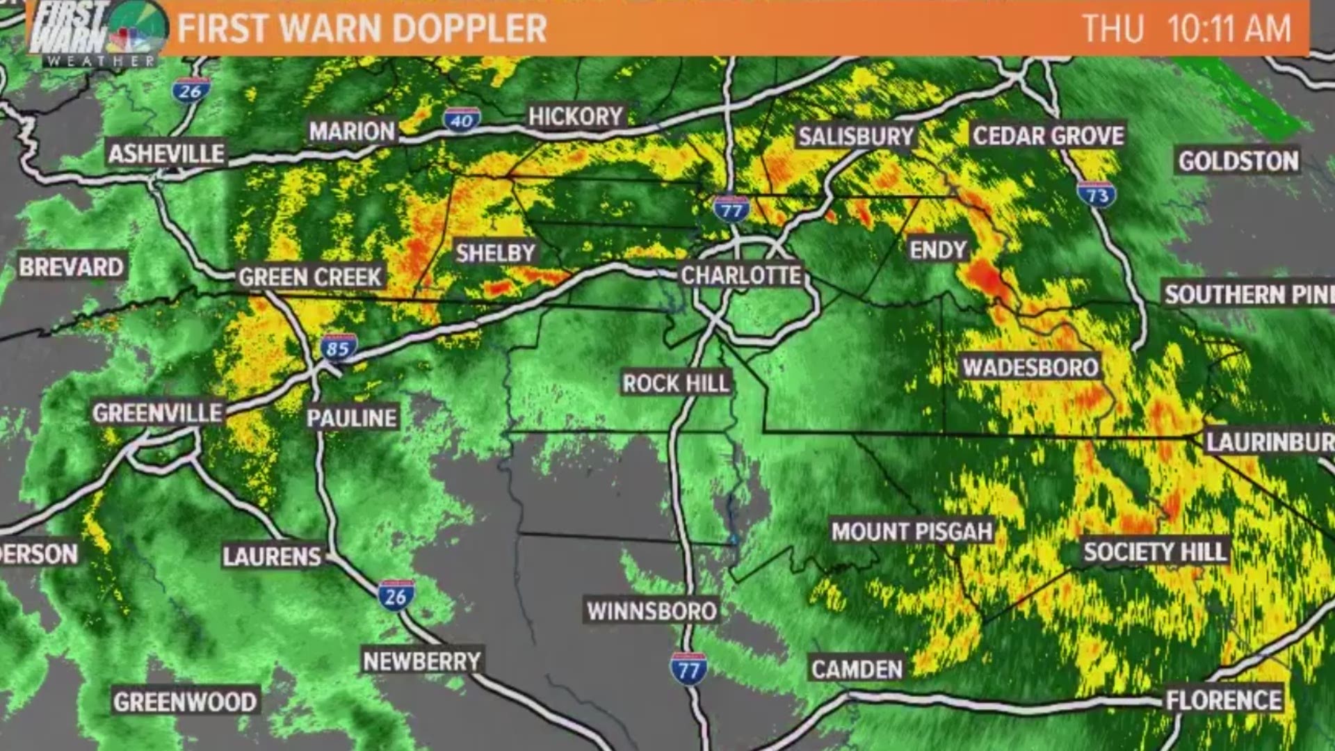 Bands of heavy rain and tropical storm force winds are moving through the Charlotte area. Heavy rain is expected to last through the afternoon before Michael moves out of the region.