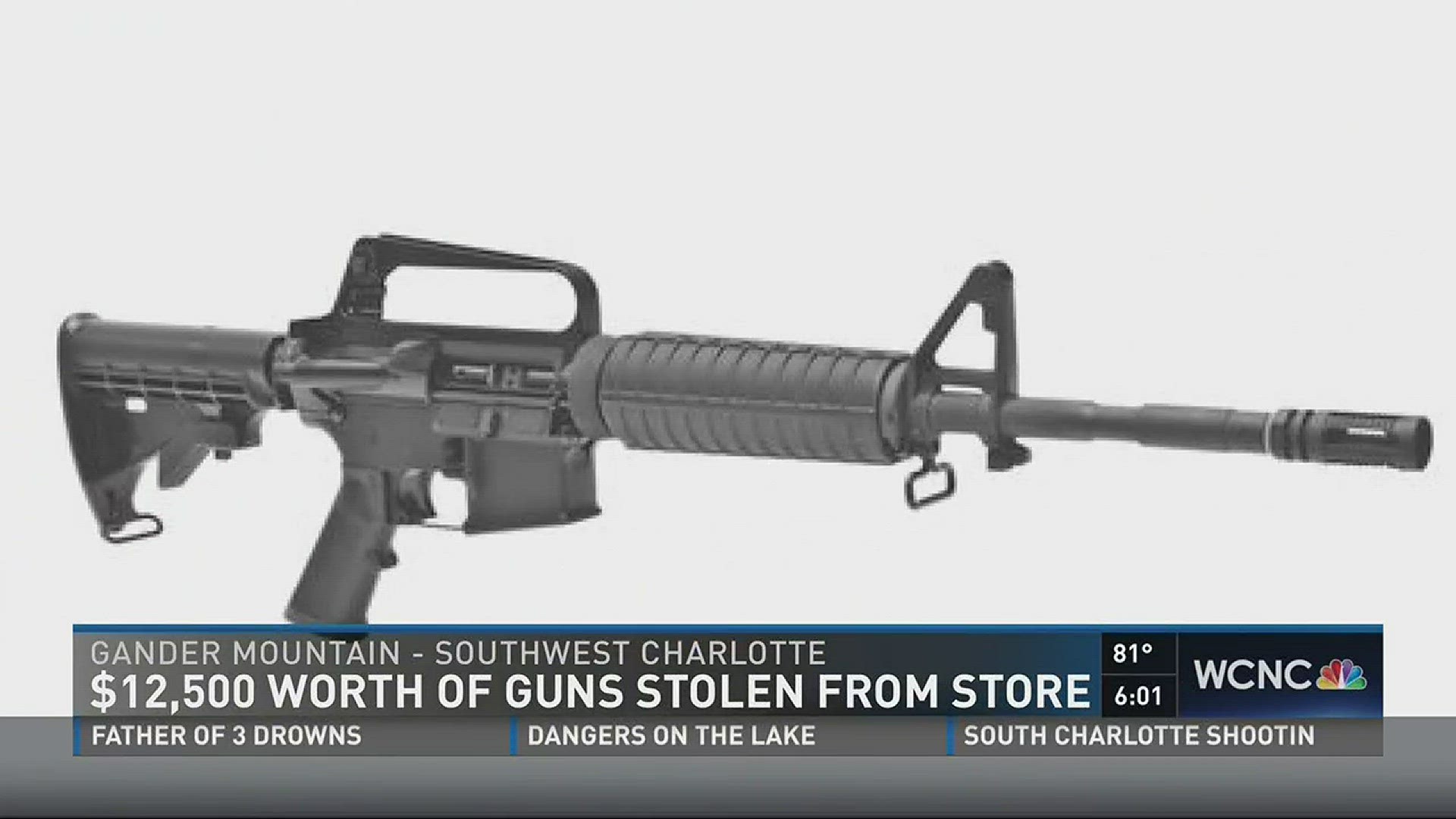 Over $12,000 worth of guns were stolen from a sporting goods store in Charlotte.