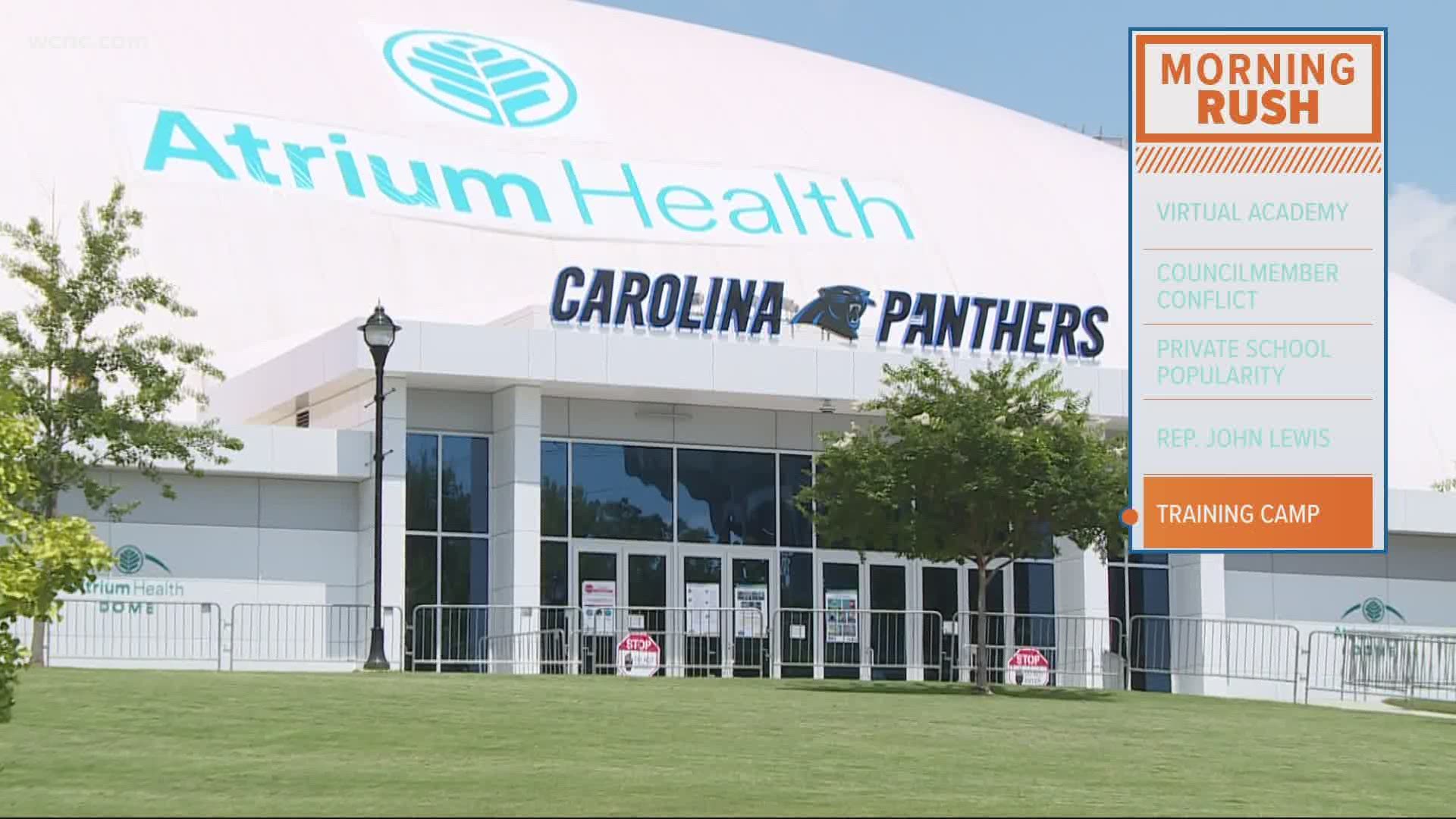Training camp will be held at Bank of America Stadium for the first time. Players will have to test negative for coronavirus several times before practicing.