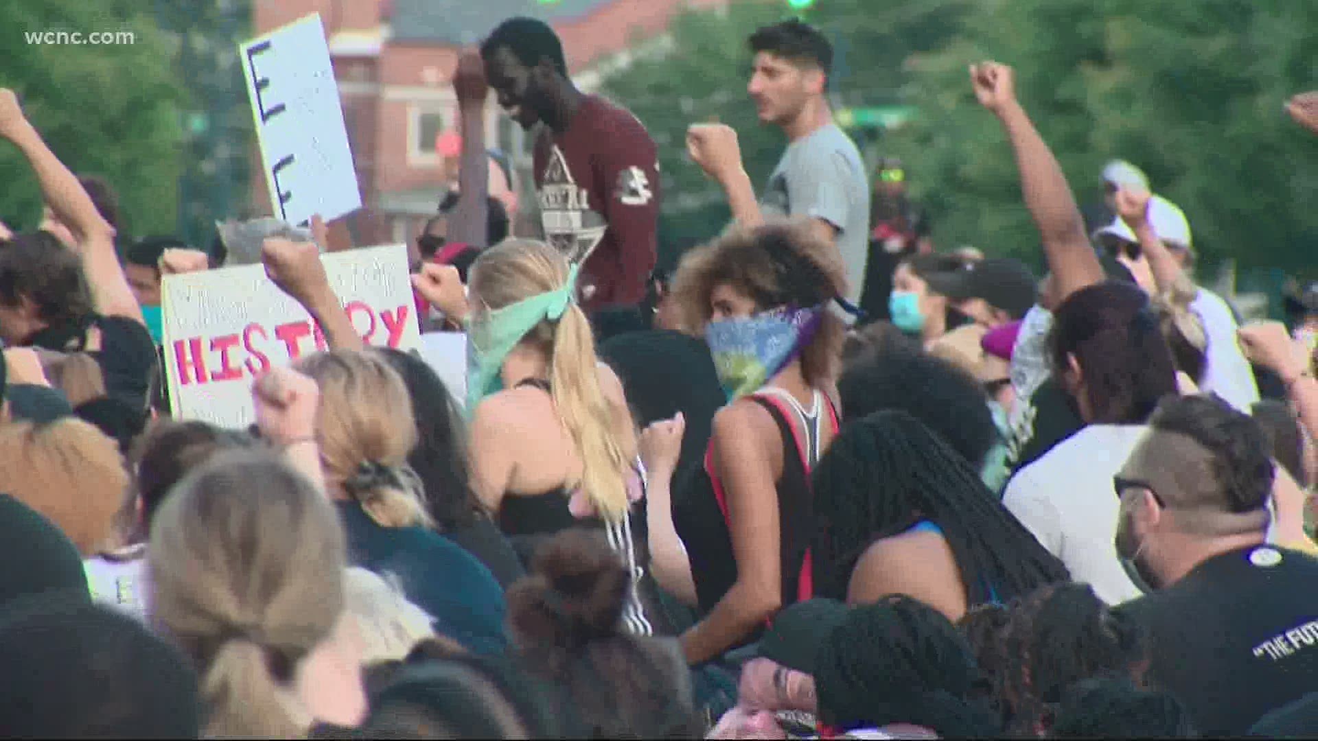 Several peaceful demonstrations over police brutality continue in the Carolinas.