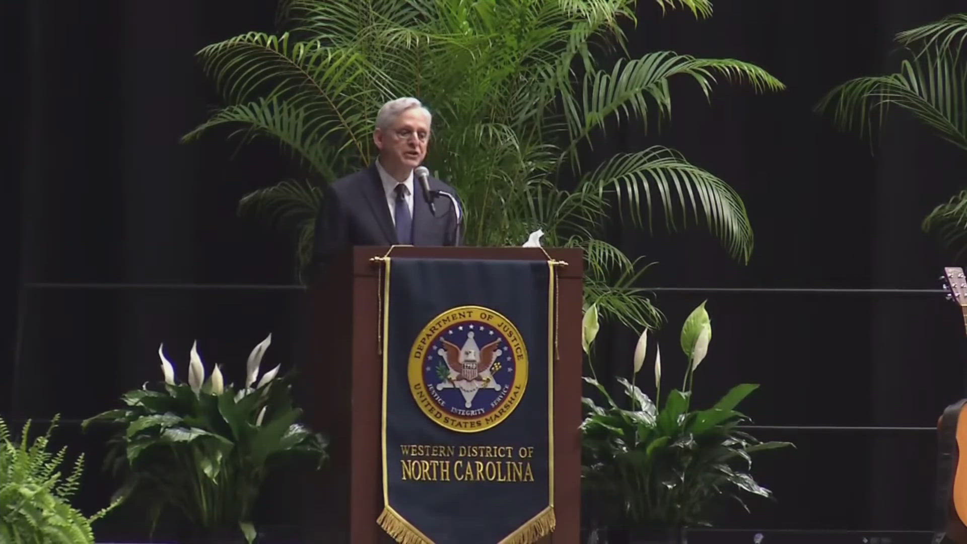 Attorney General Merrick Garland pays tribute to fallen Deputy U.S. Marshal Thomas Weeks, who was killed in the line of duty in Charlotte on April 29.