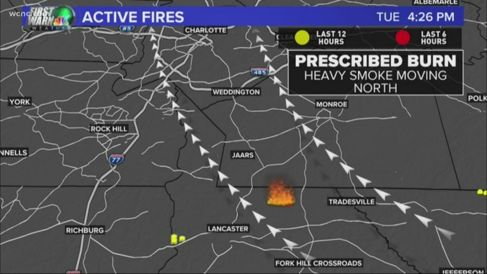 Smoke from prescribed, controlled burns in South Carolina may be blowing northward into parts of the Charlotte area.