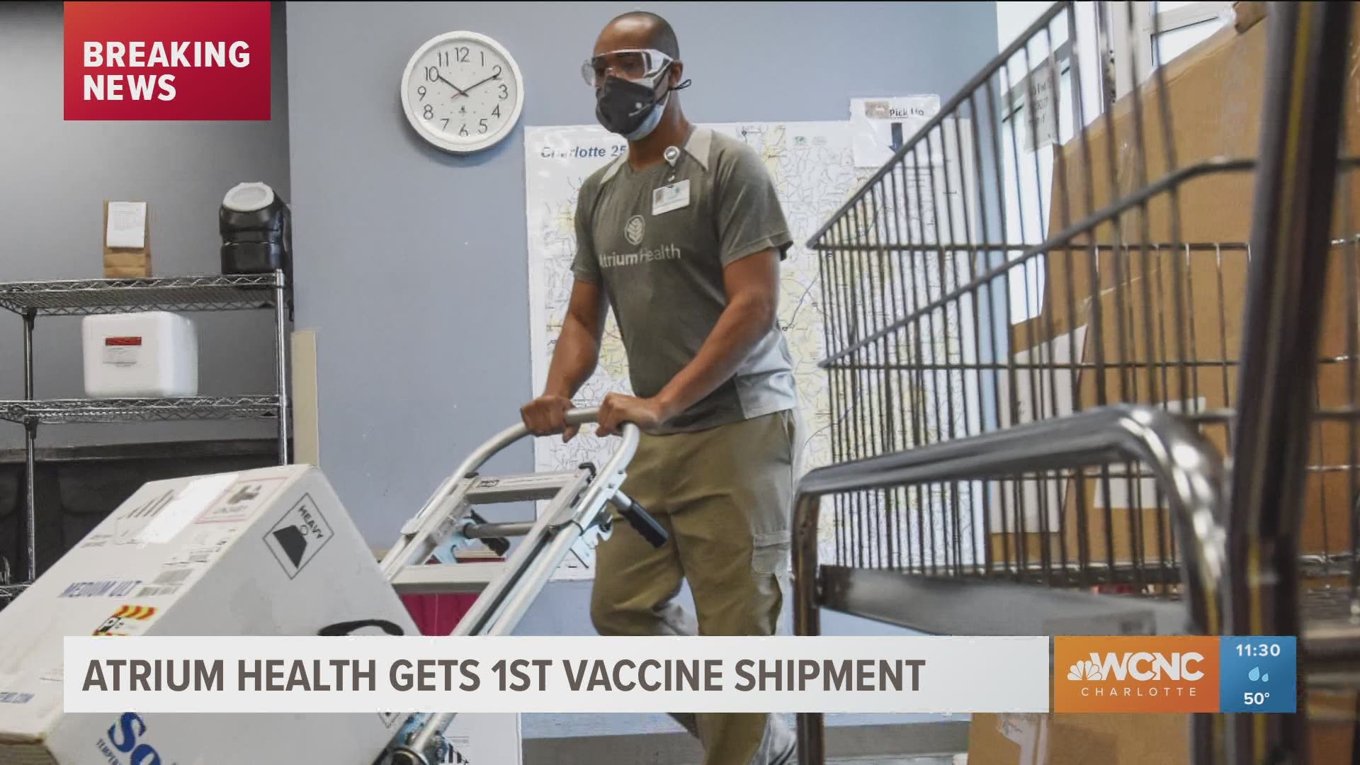 Atrium Health received its first shipment of the Pfizer COVID-19 vaccine Monday, 277 days after the first reported case of the coronavirus was reported in Charlotte.
