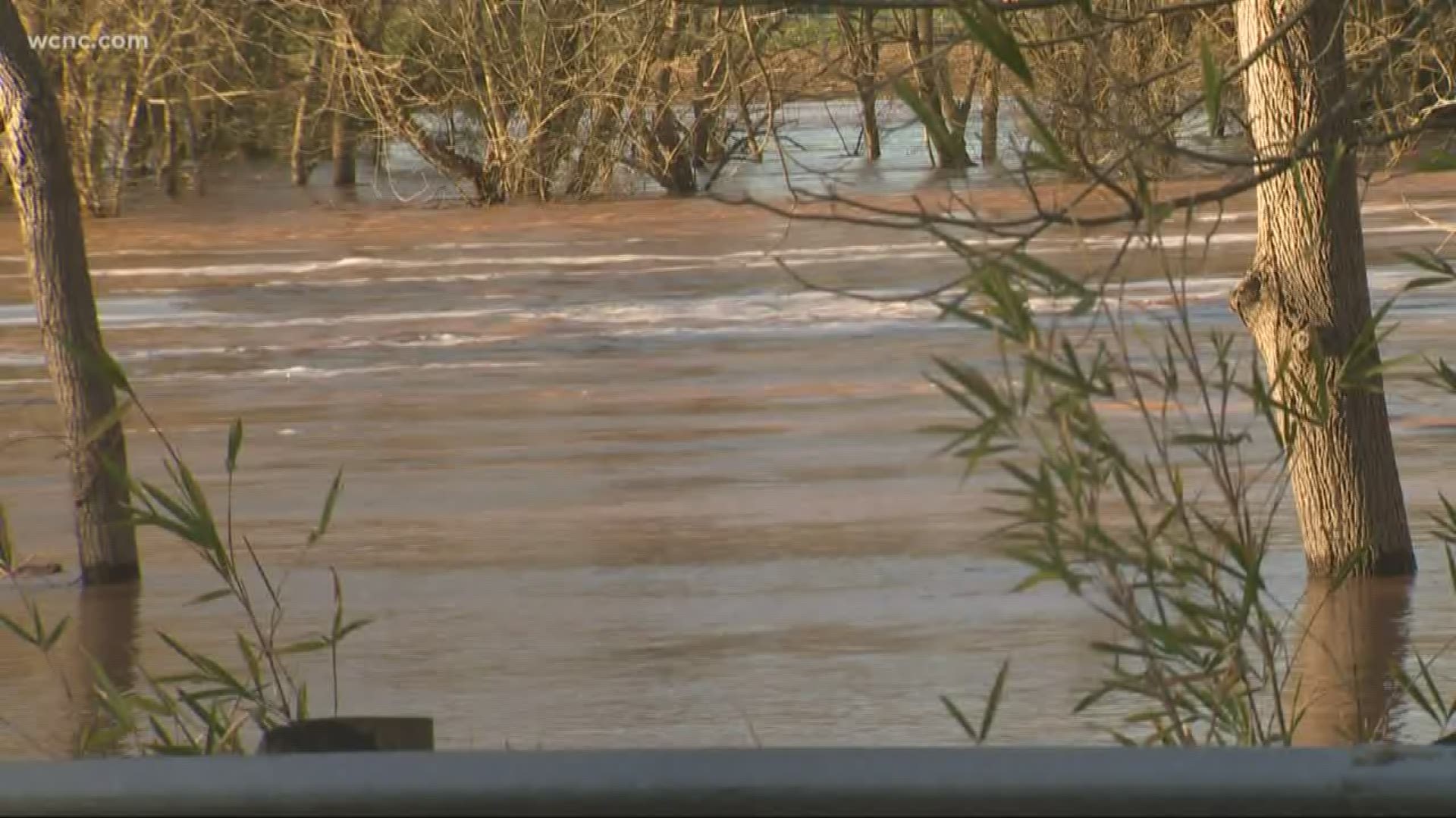 The heavy rain and strong winds are gone, but rivers continued to rise across the Carolinas, including the South Ford River in Gaston County.