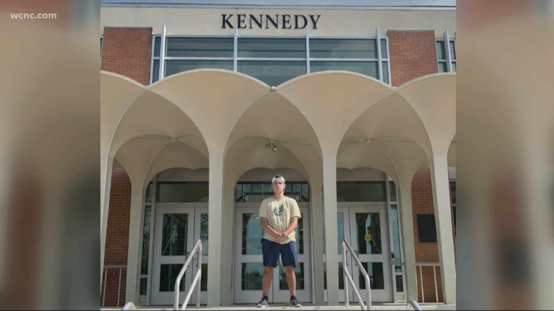 For the first time since he was shot by a gunman on campus, UNC Charlotte student Drew Pescaro visited the building where tragedy struck.