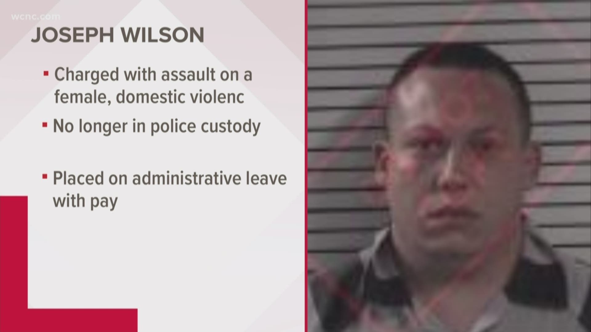 Officer Joseph Wilson was taken into custody on Friday evening and charged with assault on a female. He has since been released on bond but has been placed on administrative leave with pay pending further inquiry by the Salisbury Police Department.