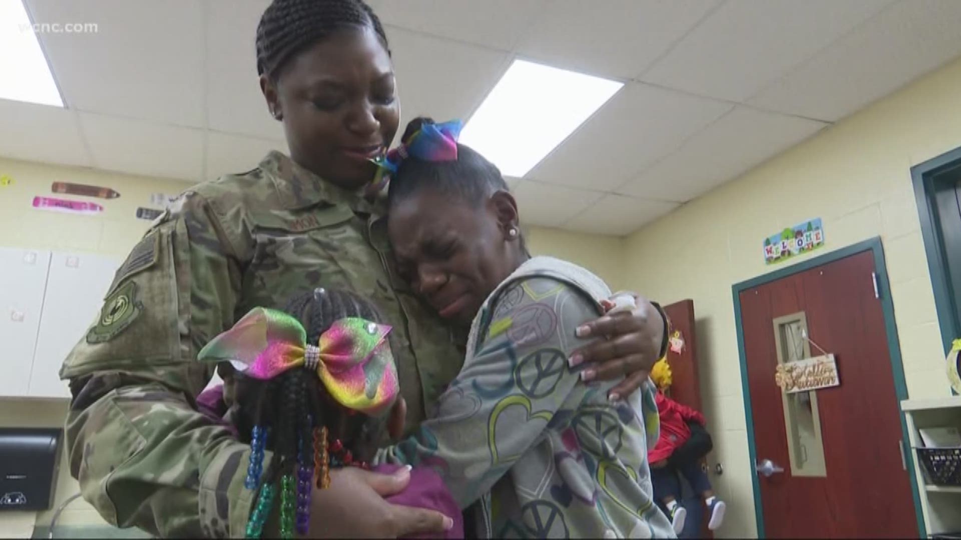 Jaquisha Simon has been deployed since the summer and came to surprise her baby girls right in time for the holidays.