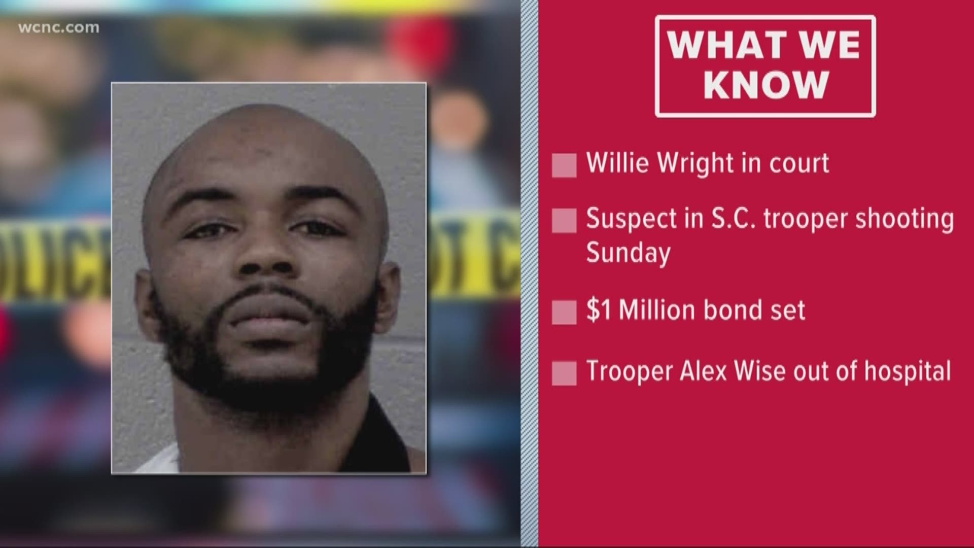 27-year-old Willie Bernard Wright was in court Tuesday, accused of shooting a South Carolina Trooper in Rock Hill Sunday night.