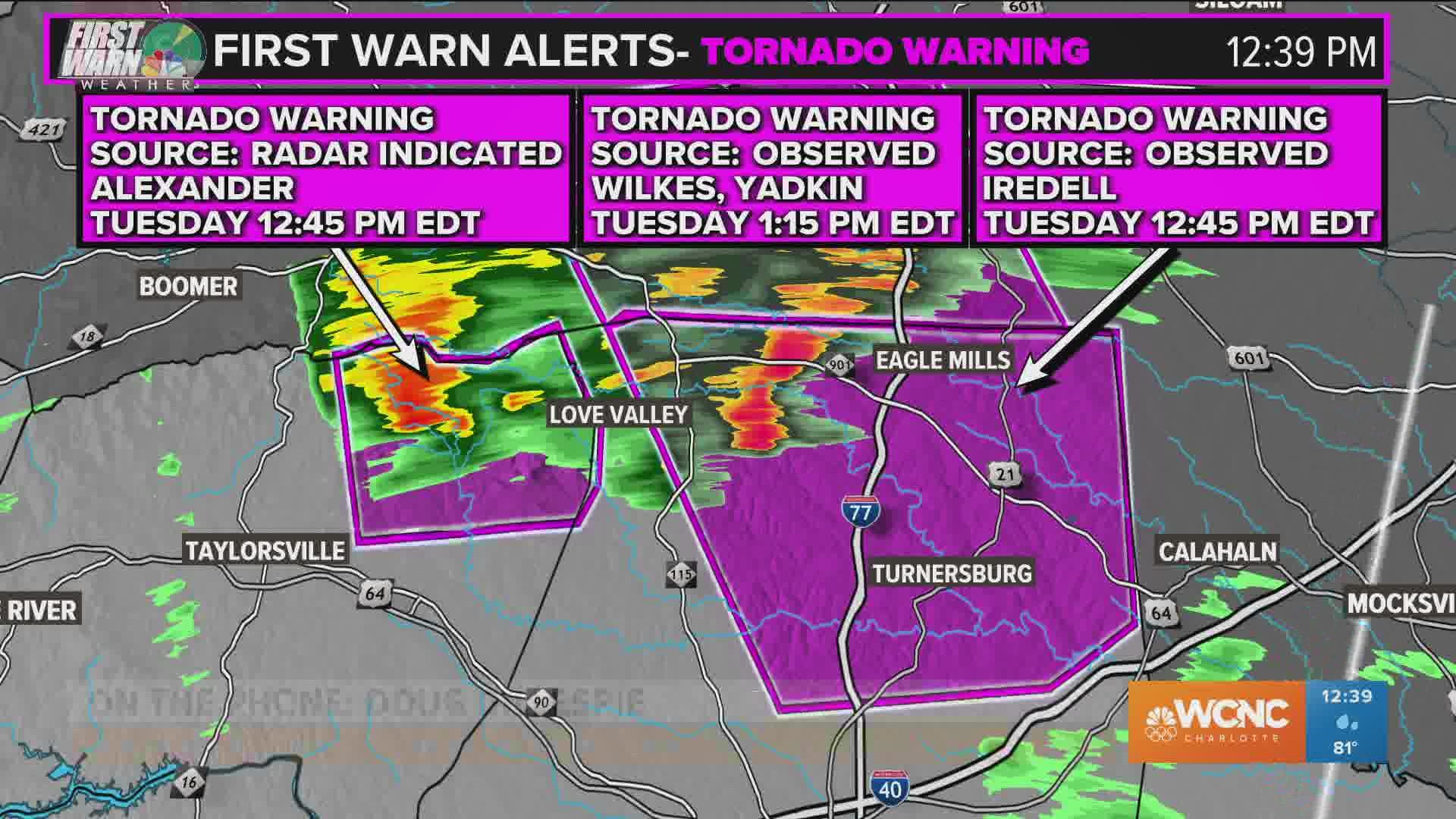 New Tornado Warning issued for Alexander County