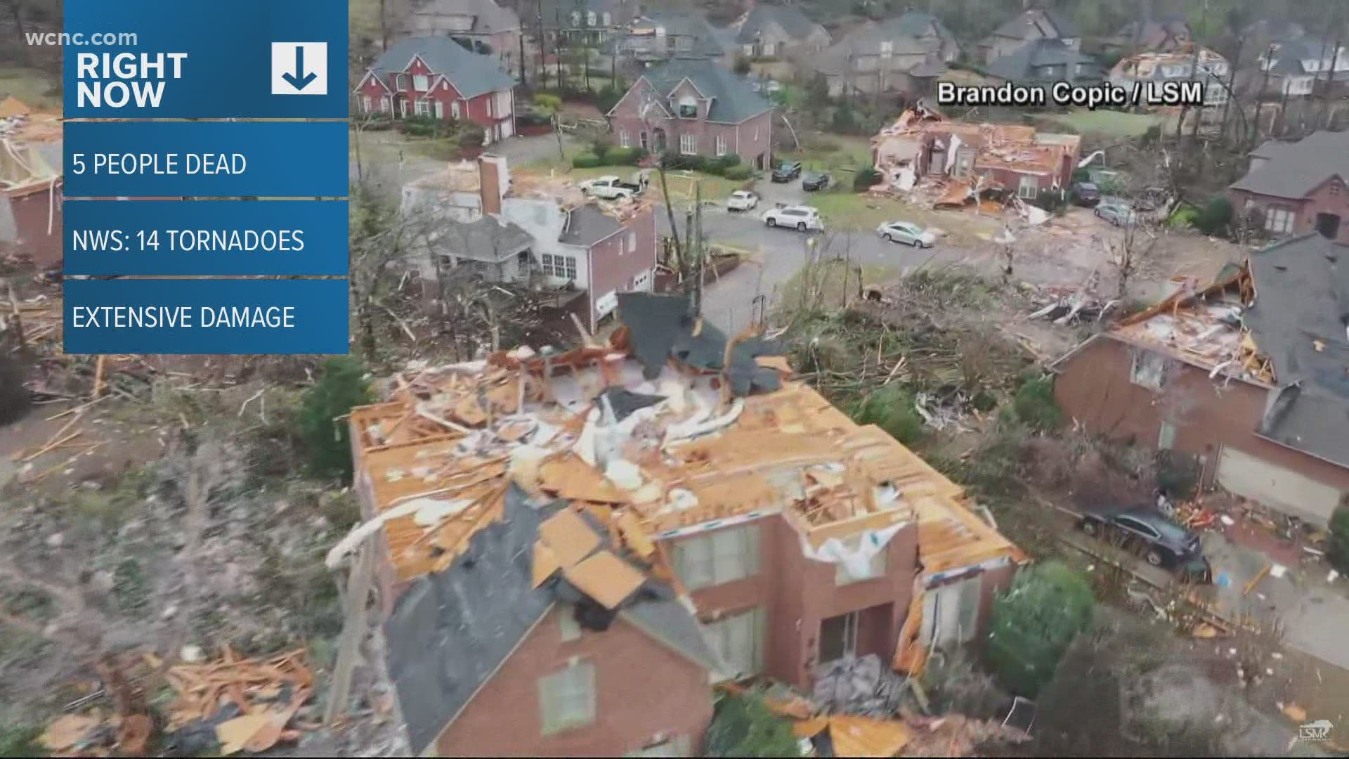 At least 5 people are dead after a possible tornado touched down in Alabama. According to the National Weather Service, 14 tornadoes happened in the outbreak.