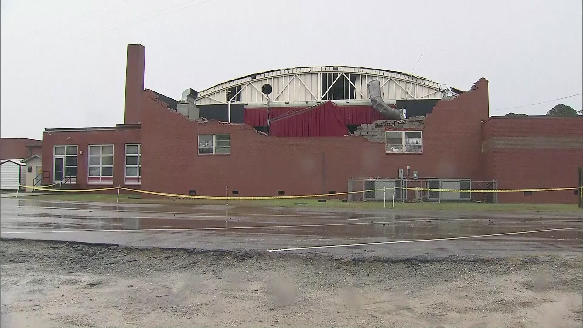 The National Weather Service recorded a "water-loaded microburst" over the school at the same time, and there were severe thunderstorms in the area.