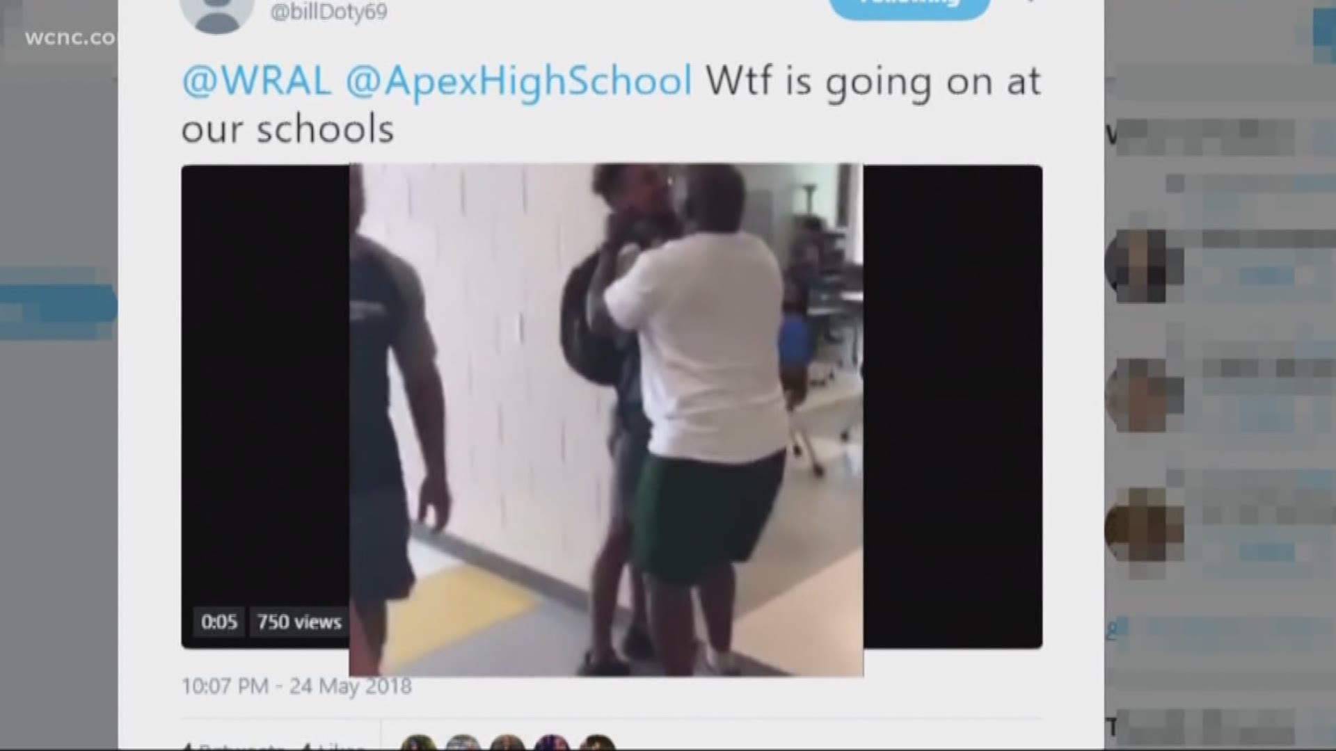 A high school teacher in North Carolina has been suspended after a video surfaced on social media that appears to show him choking a student, a spokesperson with the school district said Friday.