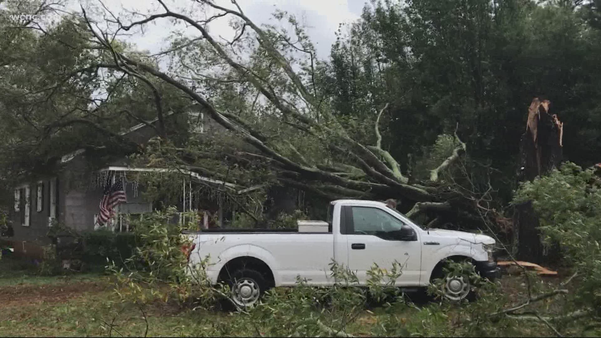 A tree fell on a home in Davidson as a result of Tropical Storm Zeta Thursday.