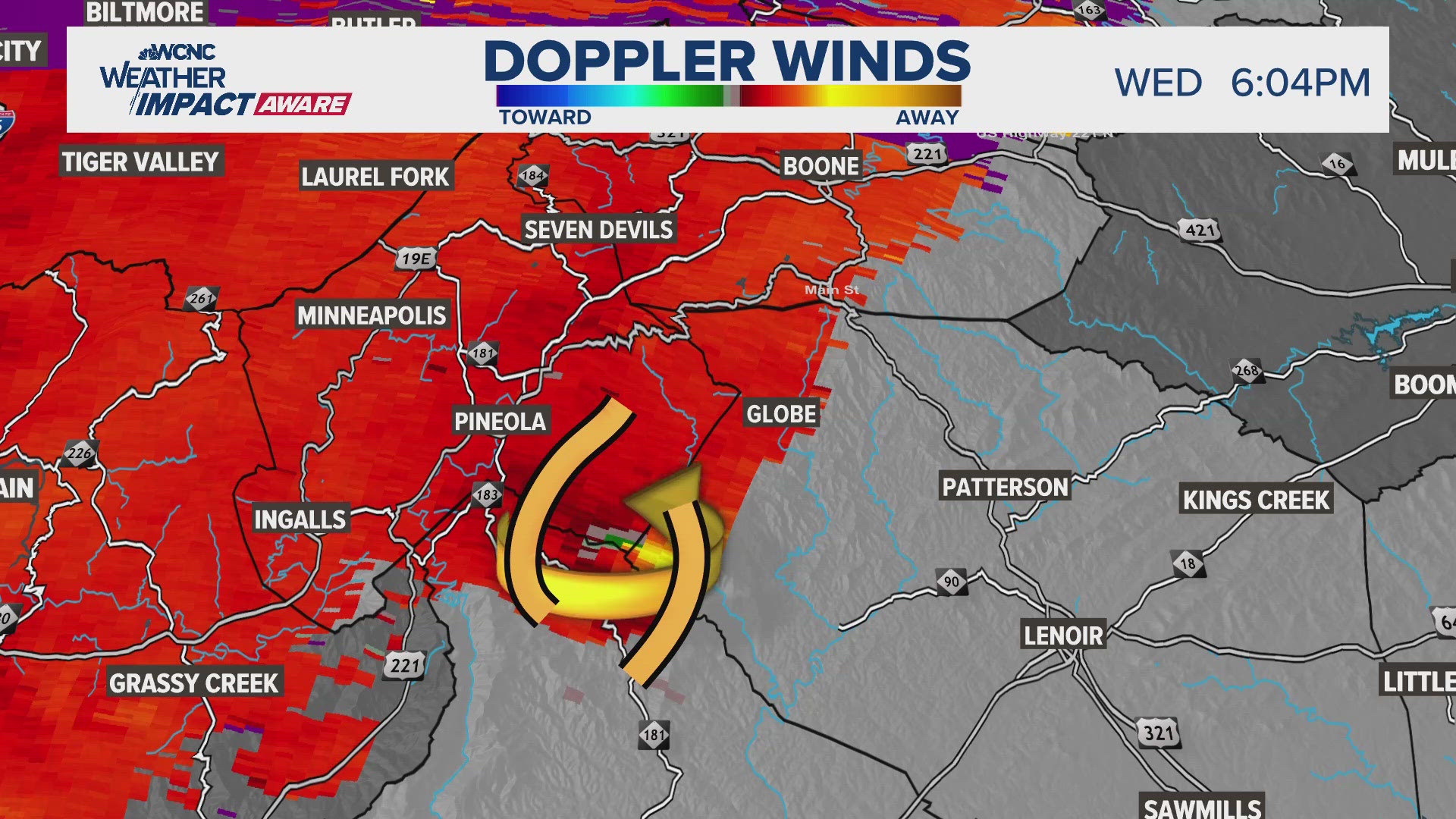 WCNC Weather Impact Chief Meteorologist recognizes possible rotation in Burke County Wednesday evening ahead of Hurricane Helene hitting the Carolinas.