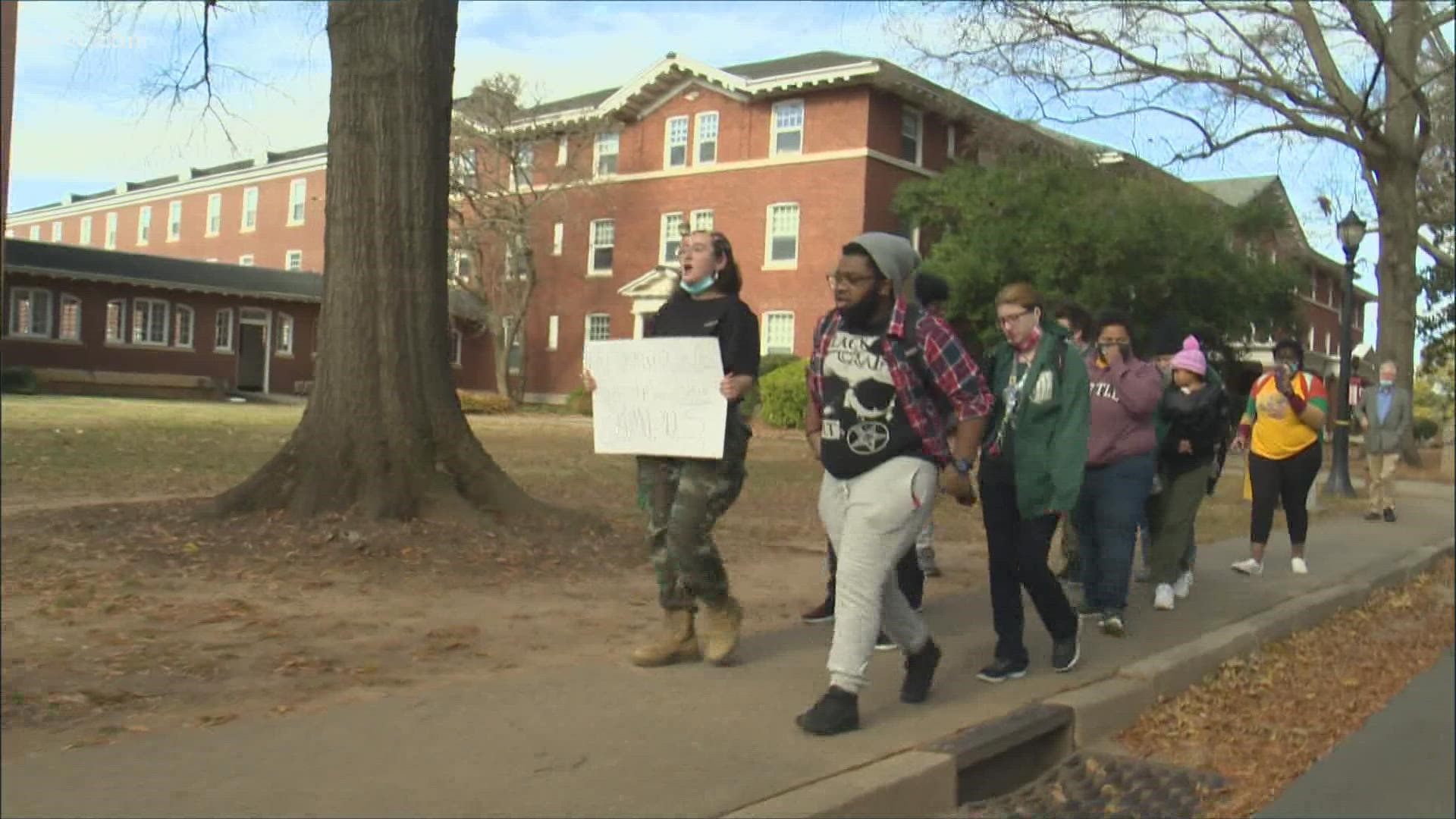 A group of students showed up to march through campus straight into the president's office demanding better conditions on campus.