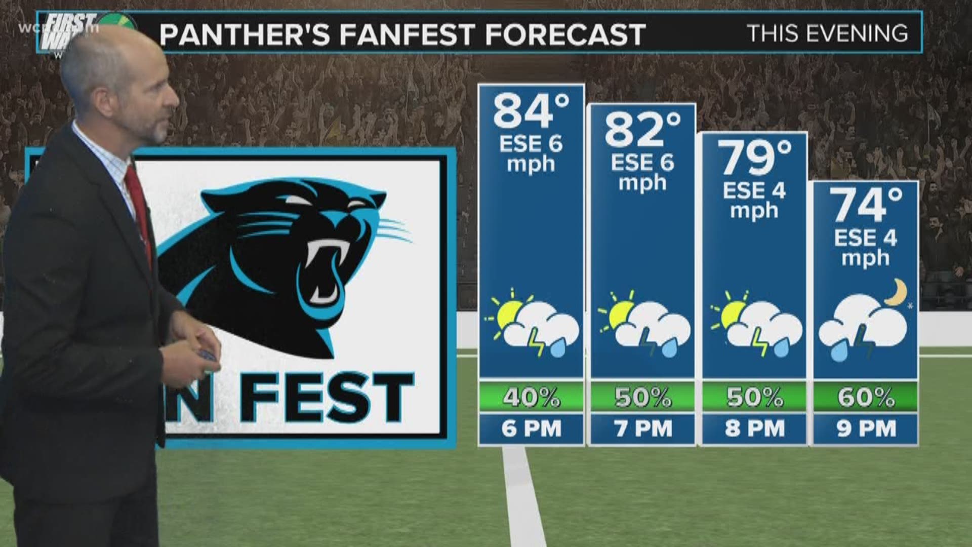 Bring that umbrella if you're headed to Uptown Charlotte for Panthers Fan Fest. First warn Chief Meteorologist Brad Panovich is tracking a chance for scattered showers and thunderstorms.