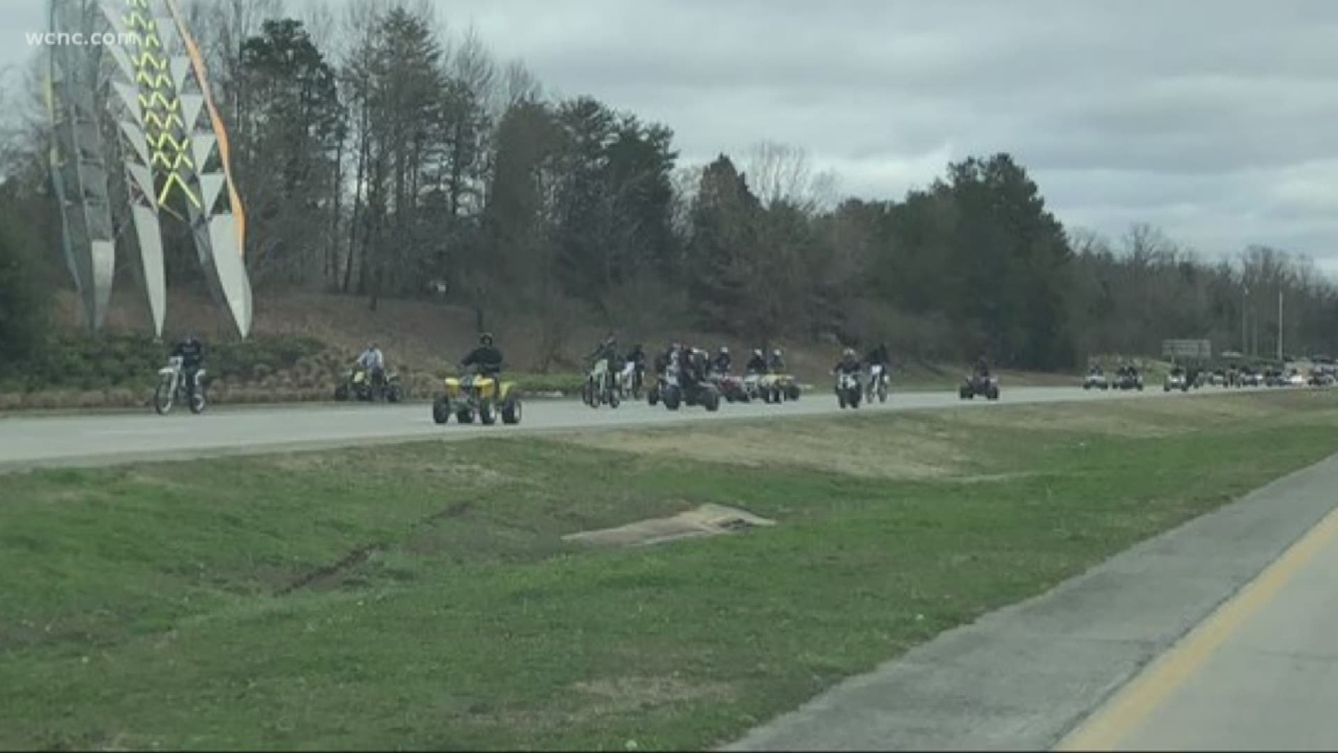 A group of dirt bikers were seen on Billy Graham Parkway over the weekend. Officials say if you see a group of bikers such as this, slow down and pull over -- most importantly, don't engage with them.