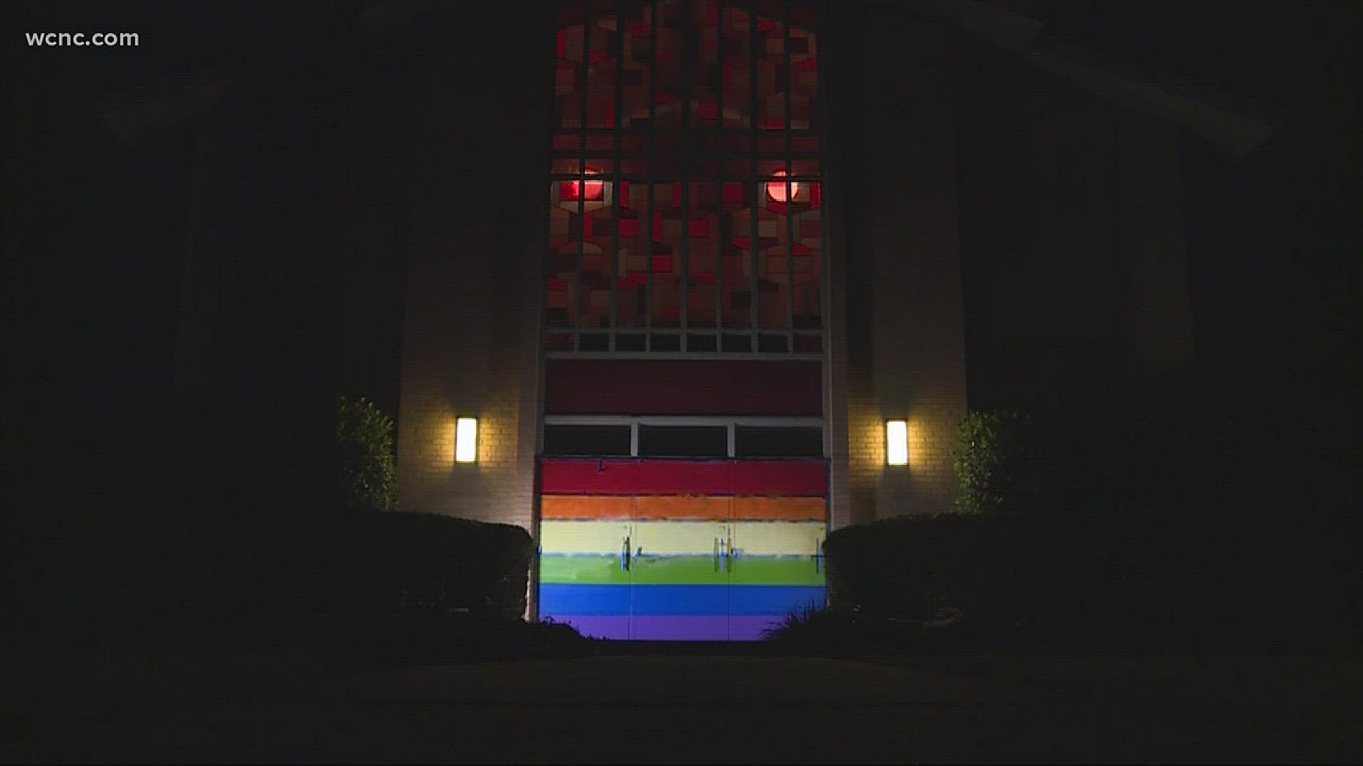 Authorities are still searching for the suspect who vandalized a south Charlotte church.