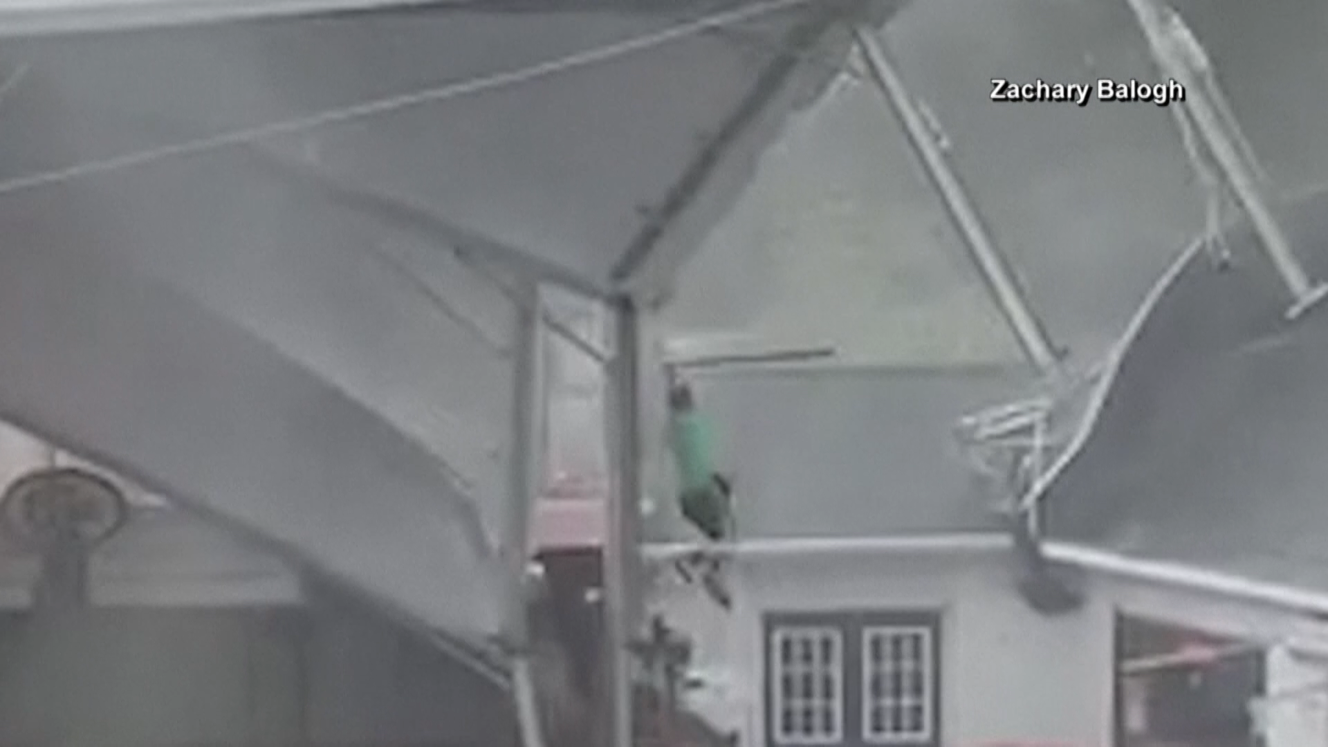 A restaurant employee held onto this catering tent for dear life as severe weather tossed the tent into the air. The worker eventually let go and fell back to the ground, miraculously not suffering any major injuries.