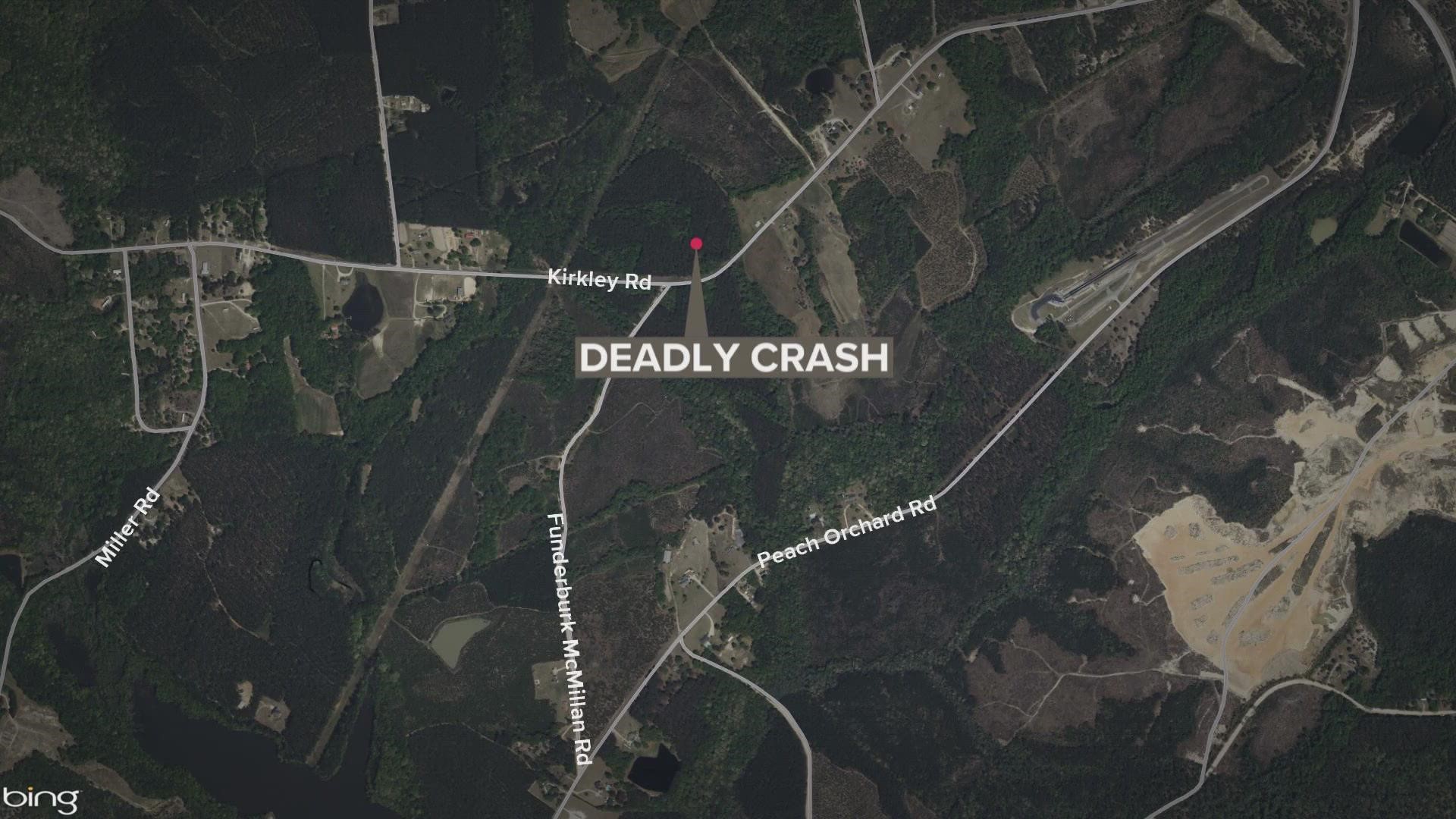 One person was killed and two others were hurt in a crash on Kirkley Road in Chesterfield County late Tuesday night.