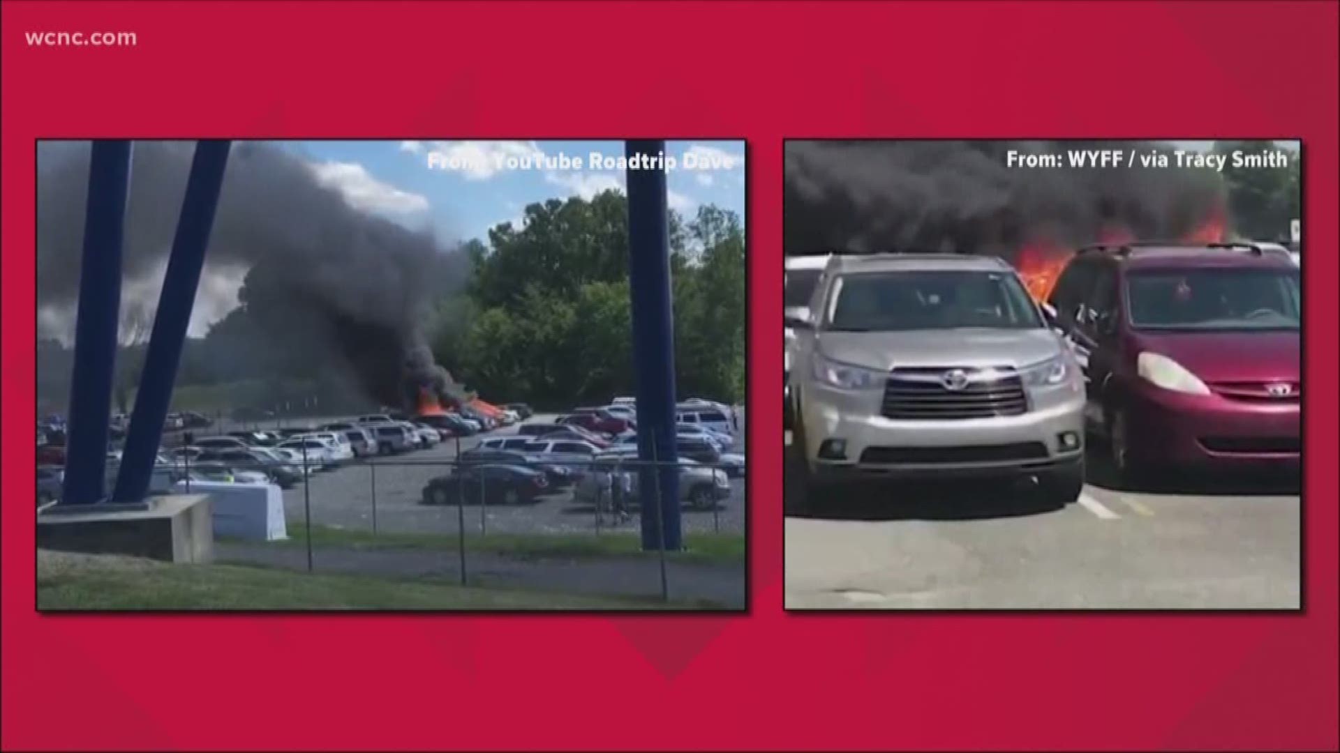 A fire torched 10 cars in a Carowinds parking lot Friday after what officials say was a mechanical fire.