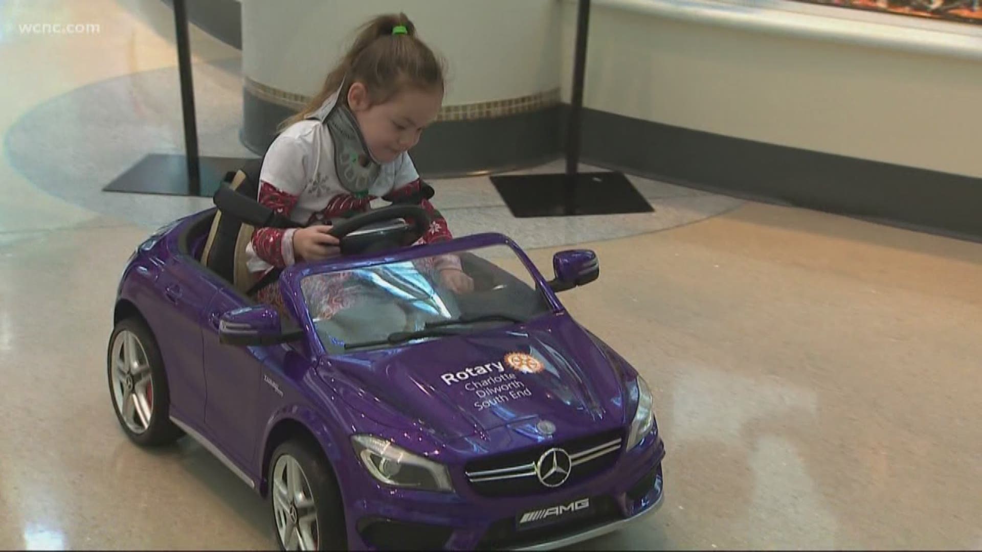 Recognizing the need to ease young patients? worries about surgery, the Dilworth South End Rotary identified mini-cars as a fun solution for patients and families, allowing children to forget their fears and ride in luxury to the operating room.