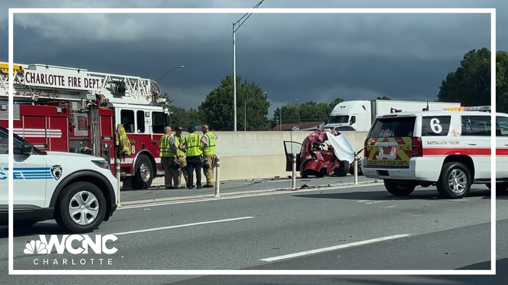 All lanes are closed on I-77 S near Sunset Road after crash kills one person and seriously injures another.