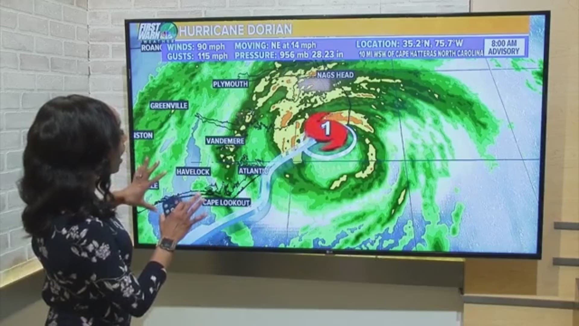 Dorian's eyewall tracked just east of Cape Lookout and landfall is still possible in the Outer Banks near Hatteras, Larry Sprinkle said.
