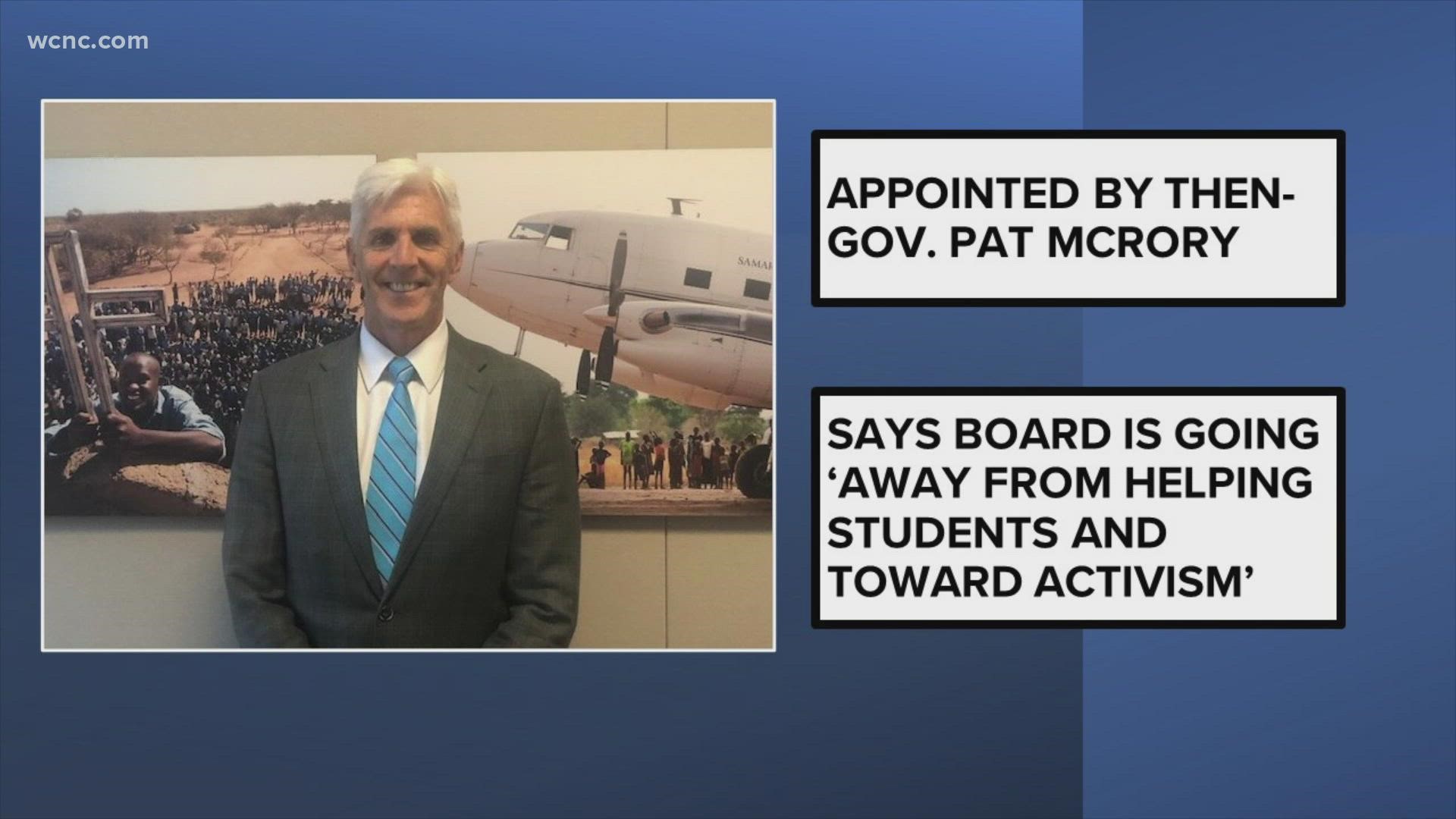 A North Carolina State Board of Education member has resigned, citing in part the panel’s charged debate last year over new social studies standards.