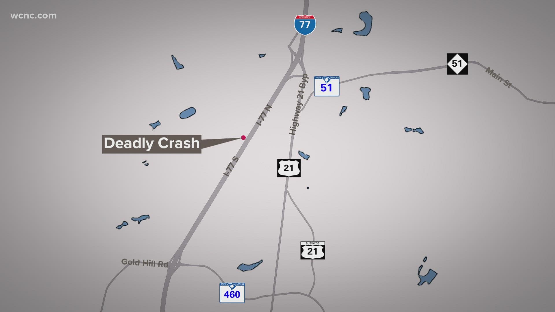 A four-car crash on I-77 southbound near Fort Mill, South Carolina, left one person dead Friday afternoon.