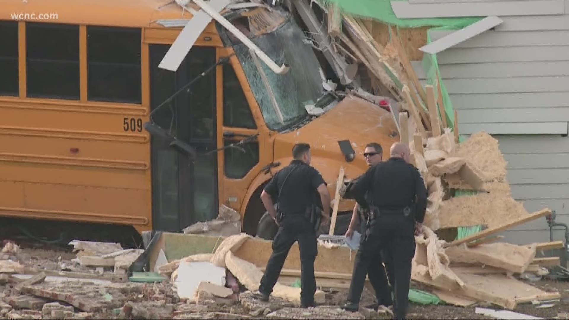 After a scary school bus accident this morning, clean-up efforts are underway after the bus ran off the road and slammed right into a building near Uptown Charlotte.