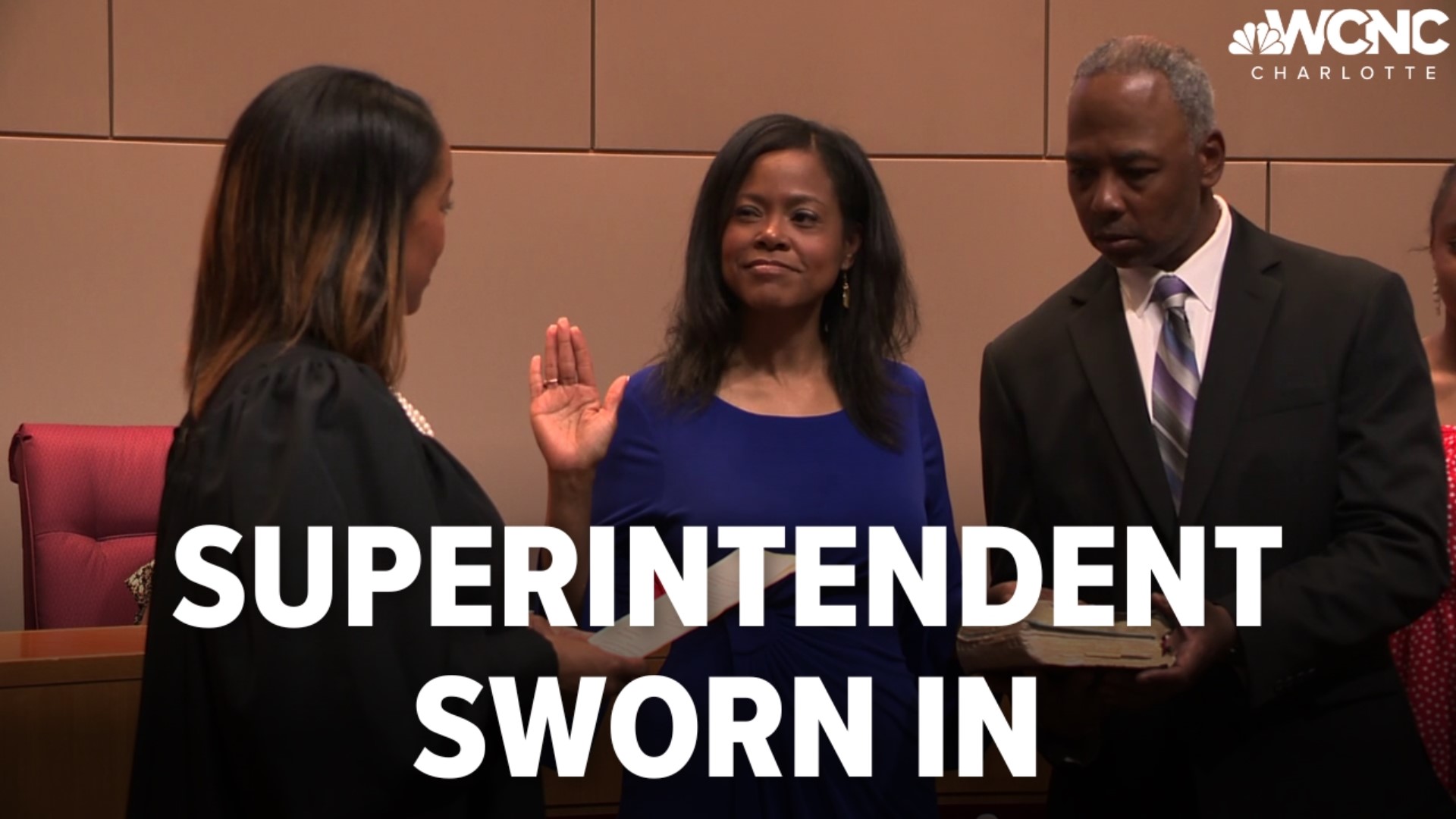 The Charlotte-Mecklenburg Schools district's new superintendent was formally sworn into office during Tuesday's Board of Education meeting.