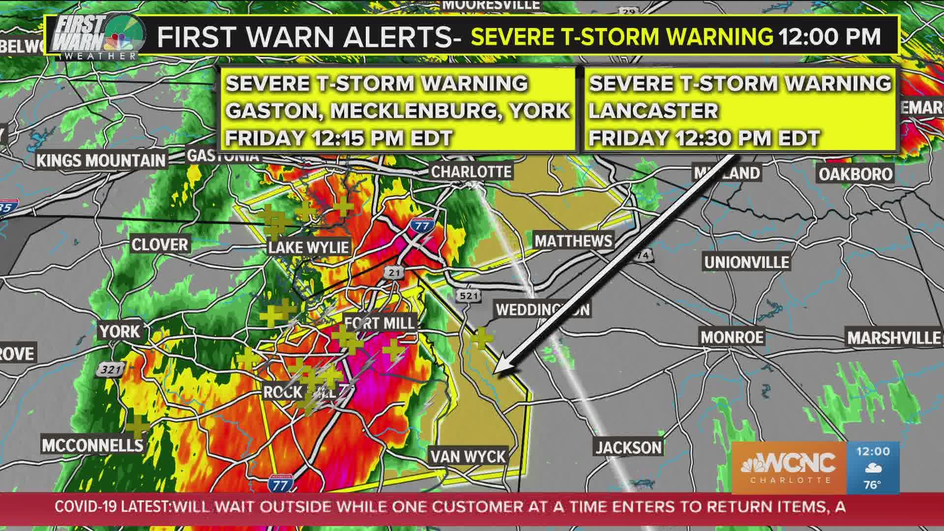 The First Warn Storm team is tracking strong storms moving through the area producing hail and damaging winds.