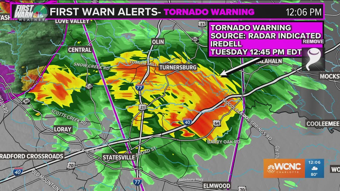 Tornado Warning issued for Iredell County, NC