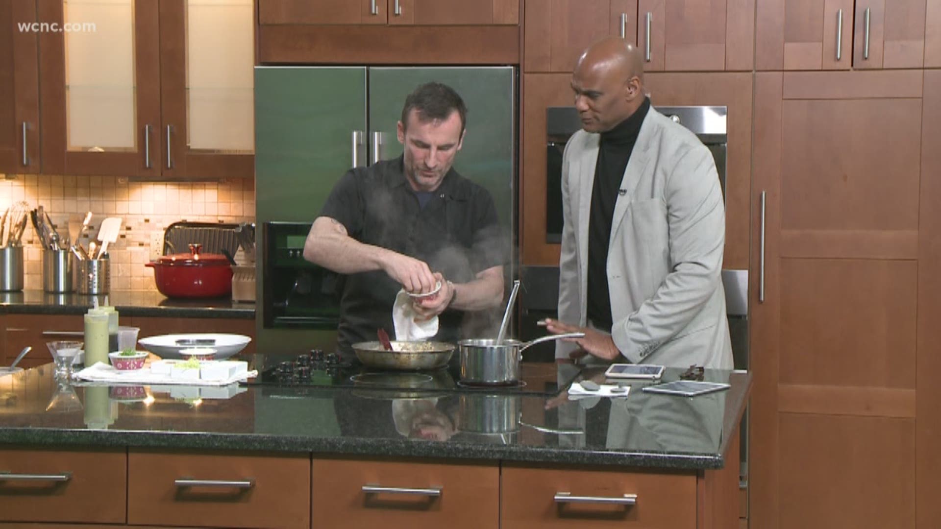 Chef Sam Diminich prepares his winning dish on Charlotte Today: Lobster risotto.