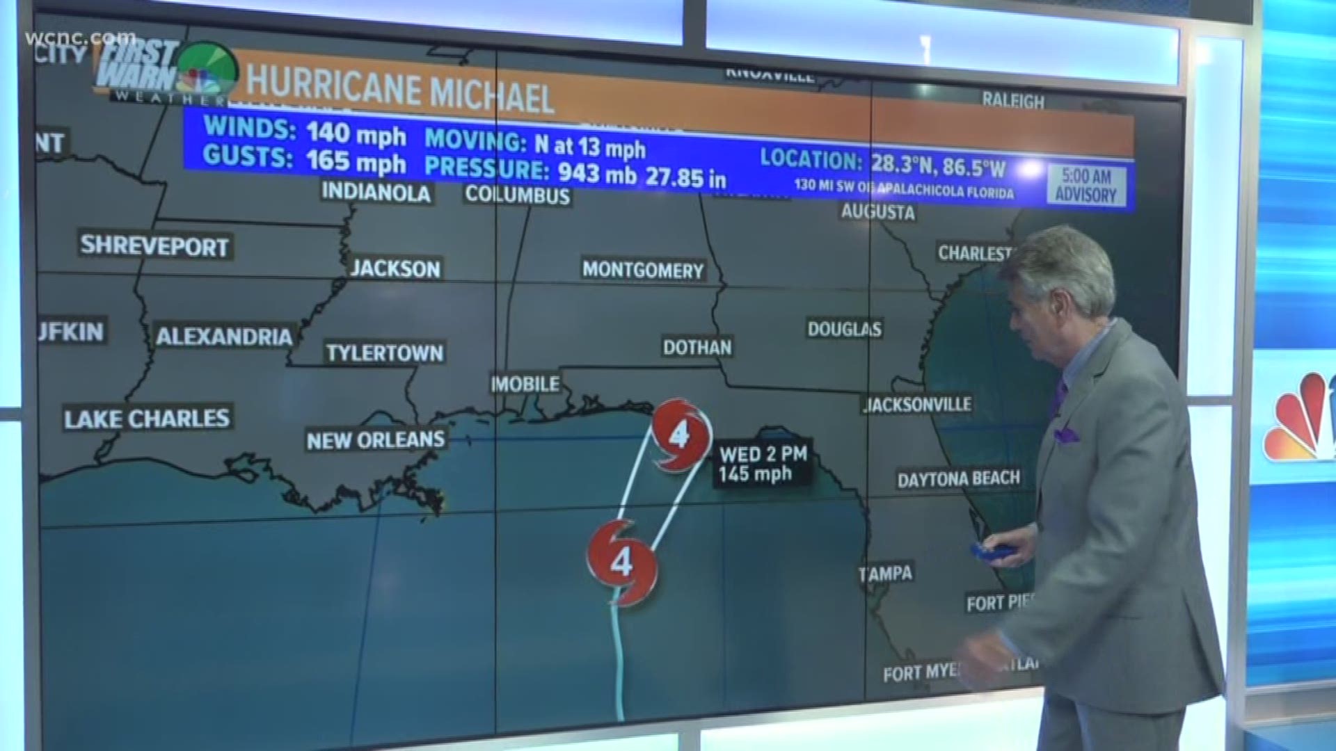 Hurricane Michael is a dangerous Category 4 hurricane with gusts of 165 mph as it bears down on the Florida panhandle. Life-threatening storm surge and catastrophic damage are expected when Michael makes landfall.